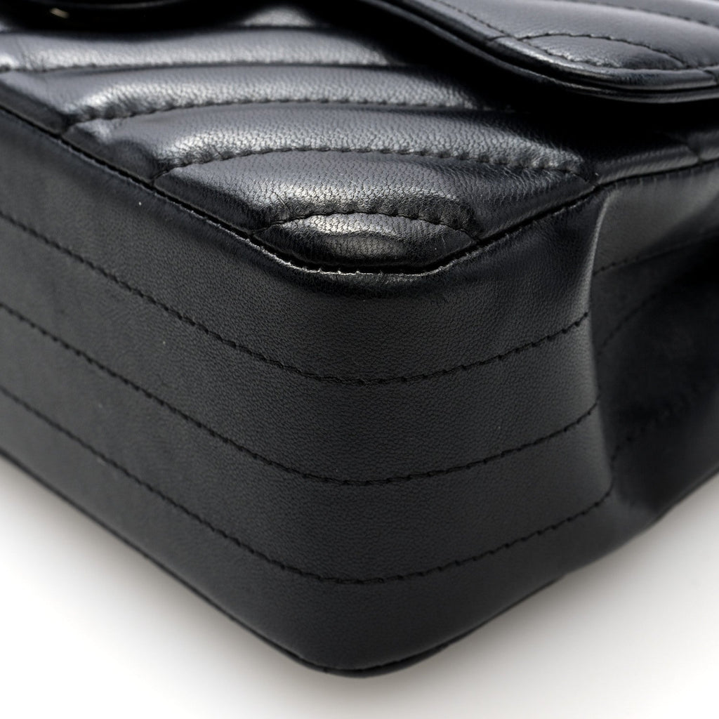 Lambskin Chevron Quilted Mini Rectangular Flap Black