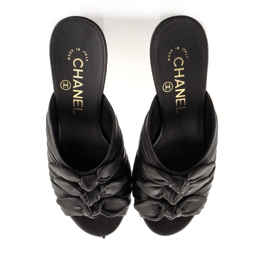 Women's CC Bow Knots Heeled Mules Leather