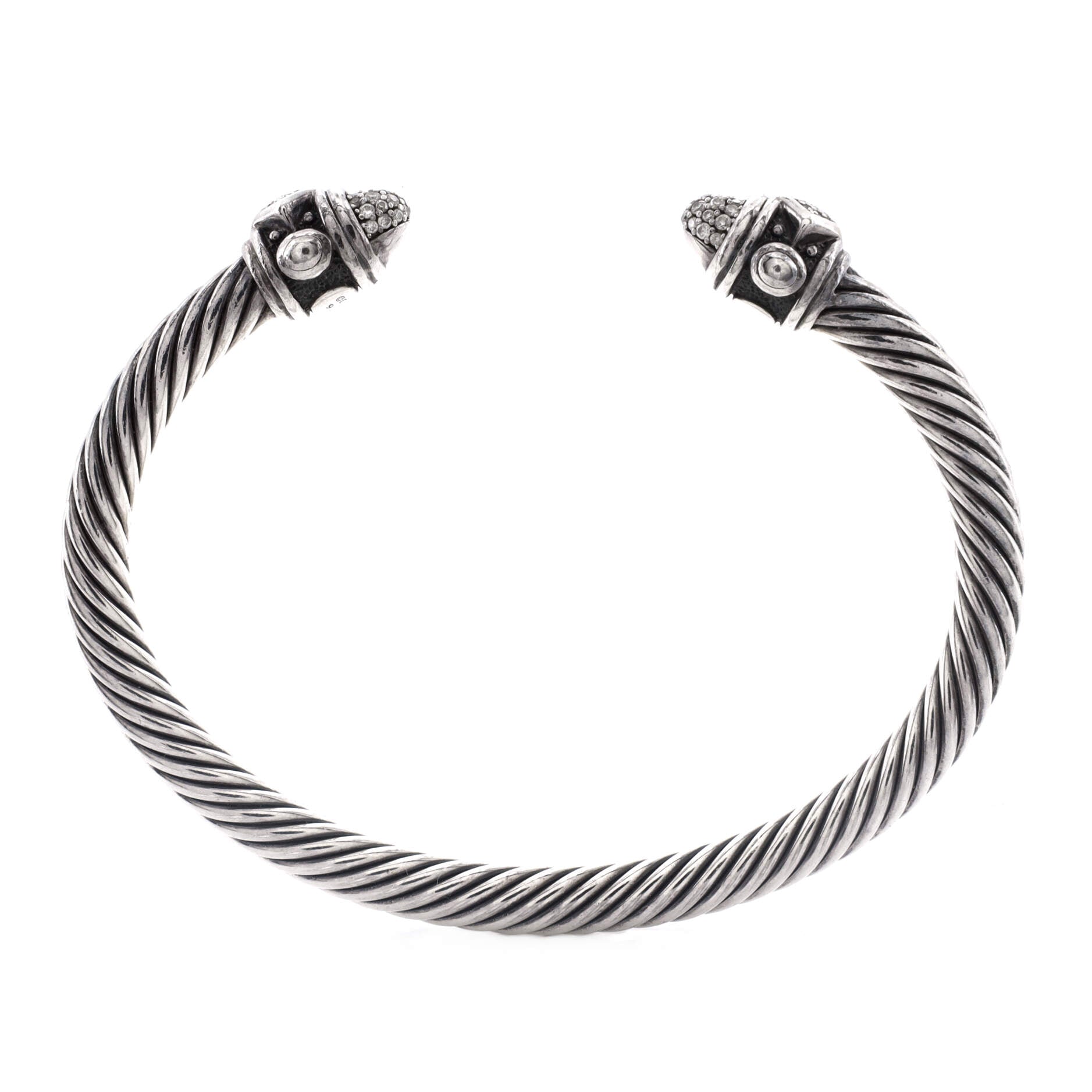 Renaissance Cable Bracelet Sterling Silver with Pave Diamonds 5mm