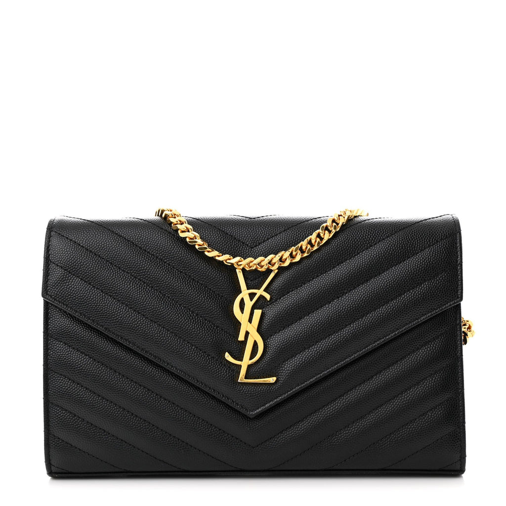 Grain De Poudre Matelasse Chevron Monogram Chain Wallet Black