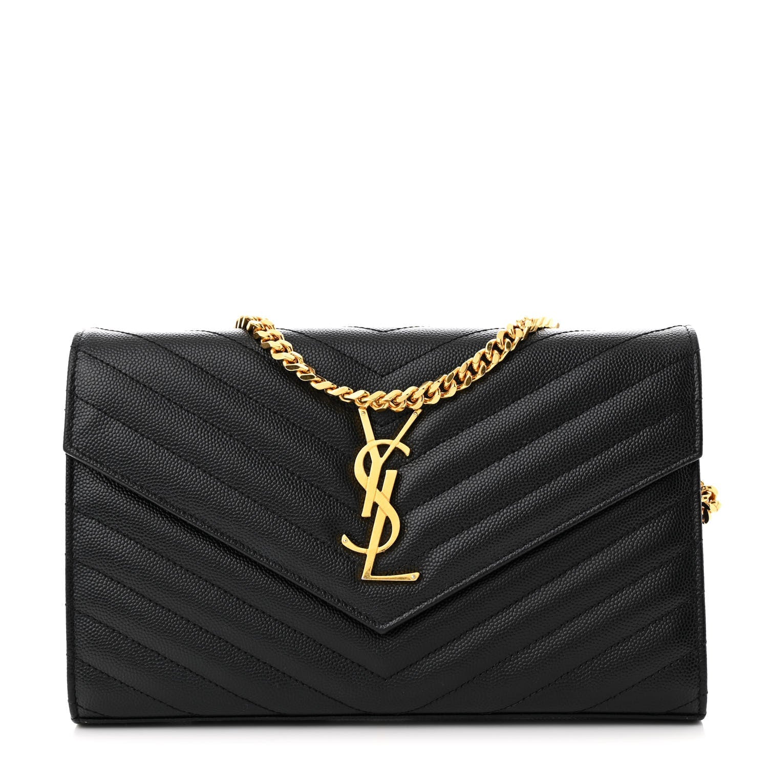 Grain De Poudre Matelasse Chevron Monogram Chain Wallet Black