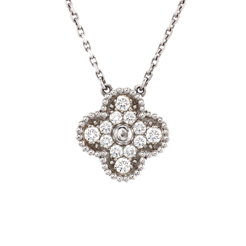 Vintage Alhambra Pendant Necklace 18K White Gold and Diamonds