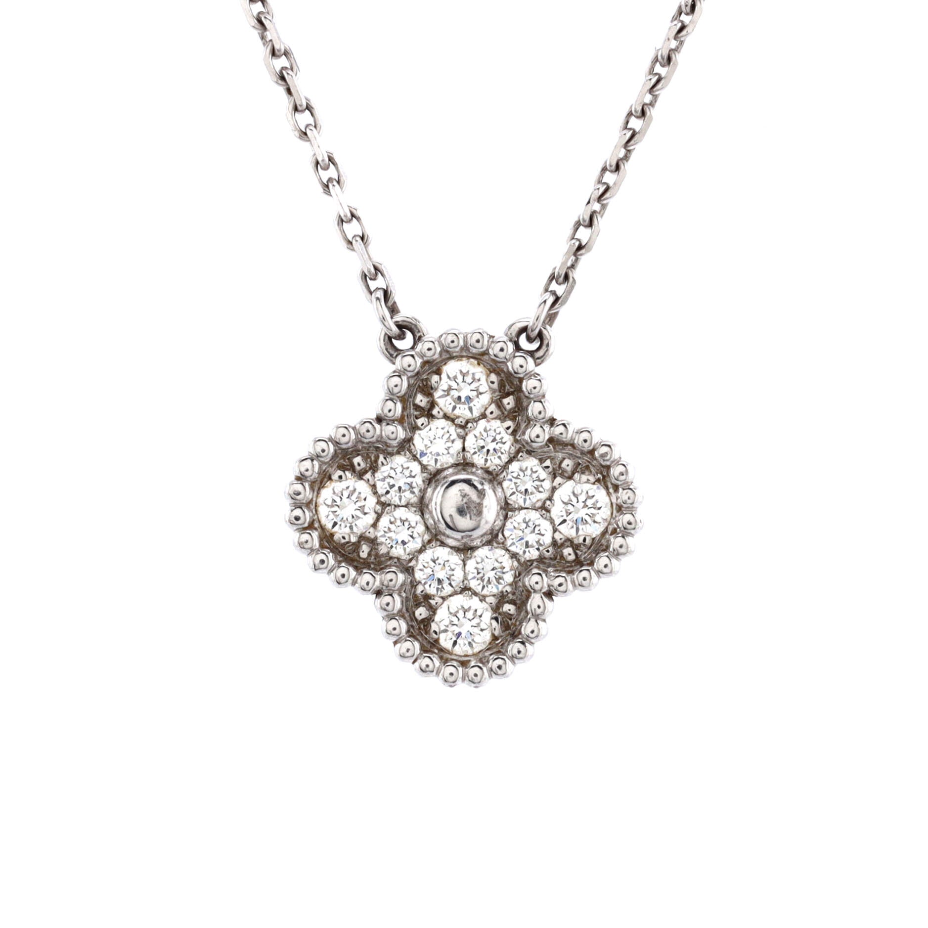 Vintage Alhambra Pendant Necklace 18K White Gold and Diamonds