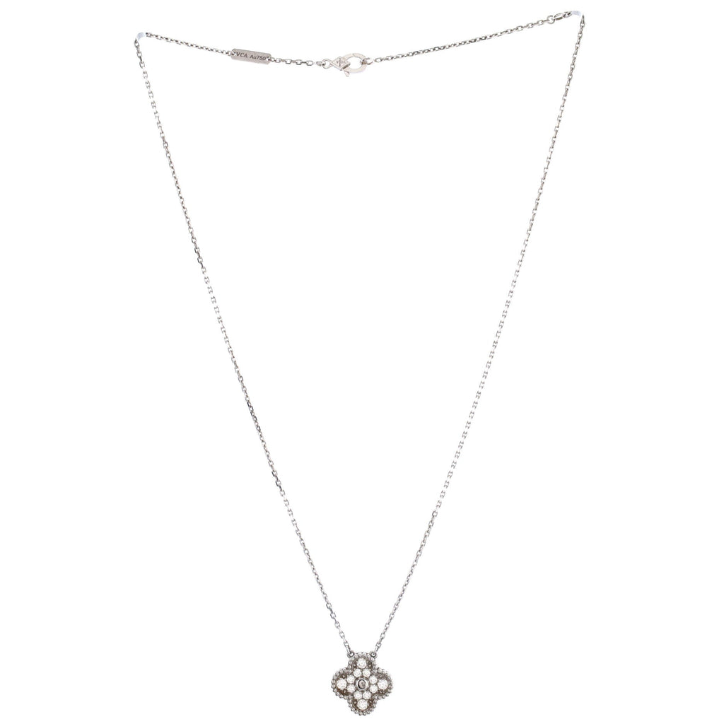 Vintage Alhambra Pendant Necklace 18K White Gold and Diamonds