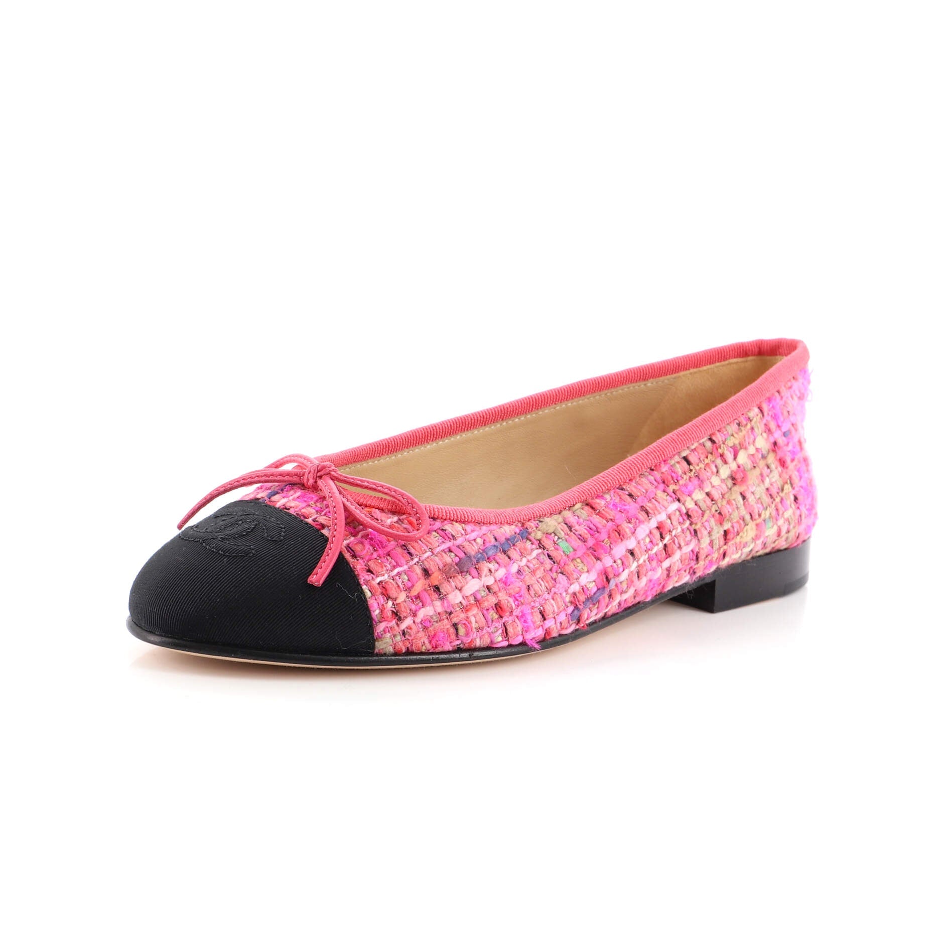 Women's CC Cap Toe Bow Ballerina Flats Tweed with Grosgrain