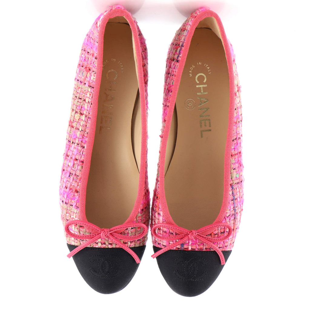 Women's CC Cap Toe Bow Ballerina Flats Tweed with Grosgrain