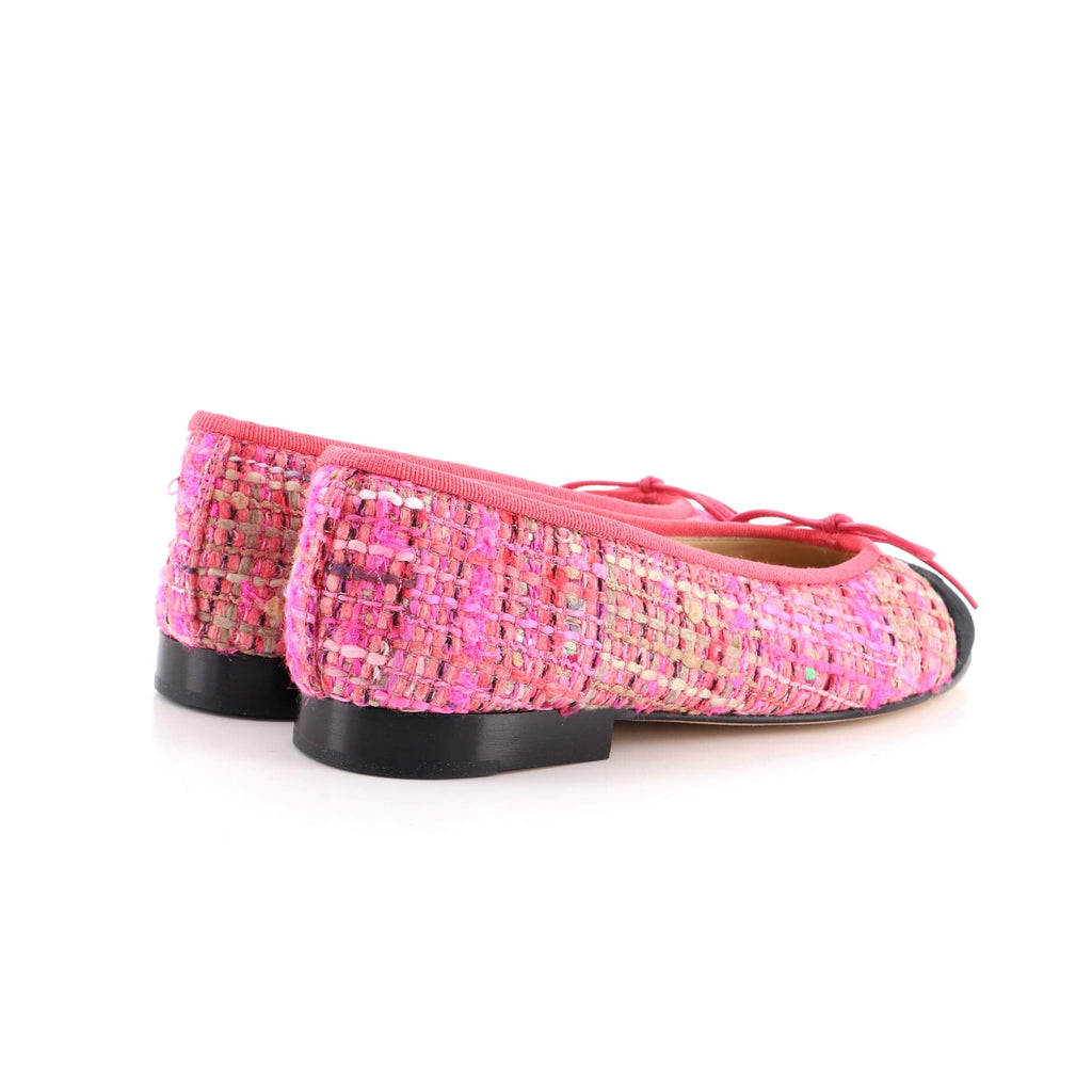 Women's CC Cap Toe Bow Ballerina Flats Tweed with Grosgrain
