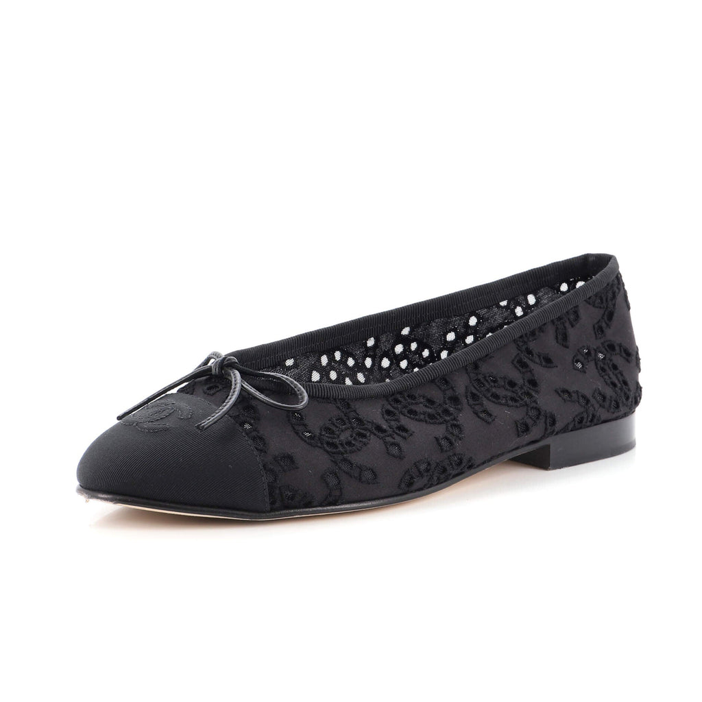 Women's CC Cap Toe Bow Ballerina Flats Perforated Mesh with Grosgrain