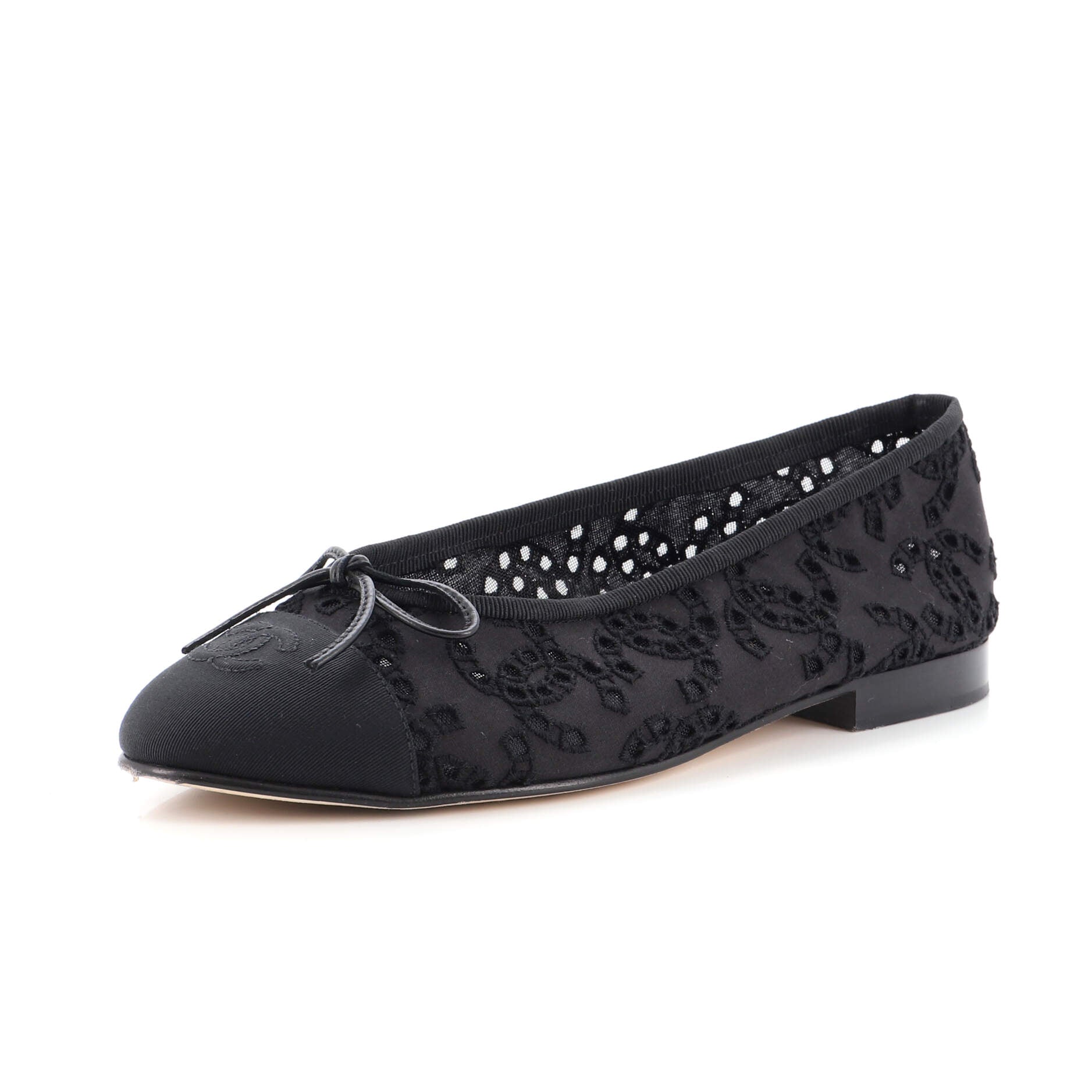 Women's CC Cap Toe Bow Ballerina Flats Perforated Mesh with Grosgrain