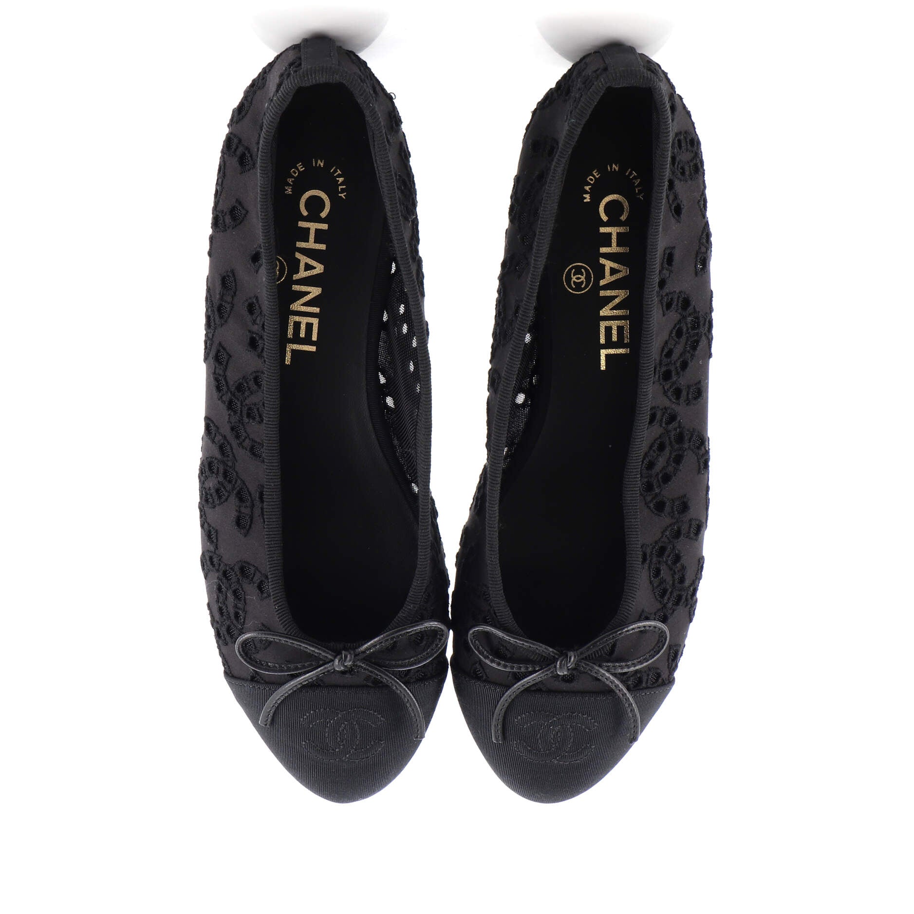 Women's CC Cap Toe Bow Ballerina Flats Perforated Mesh with Grosgrain