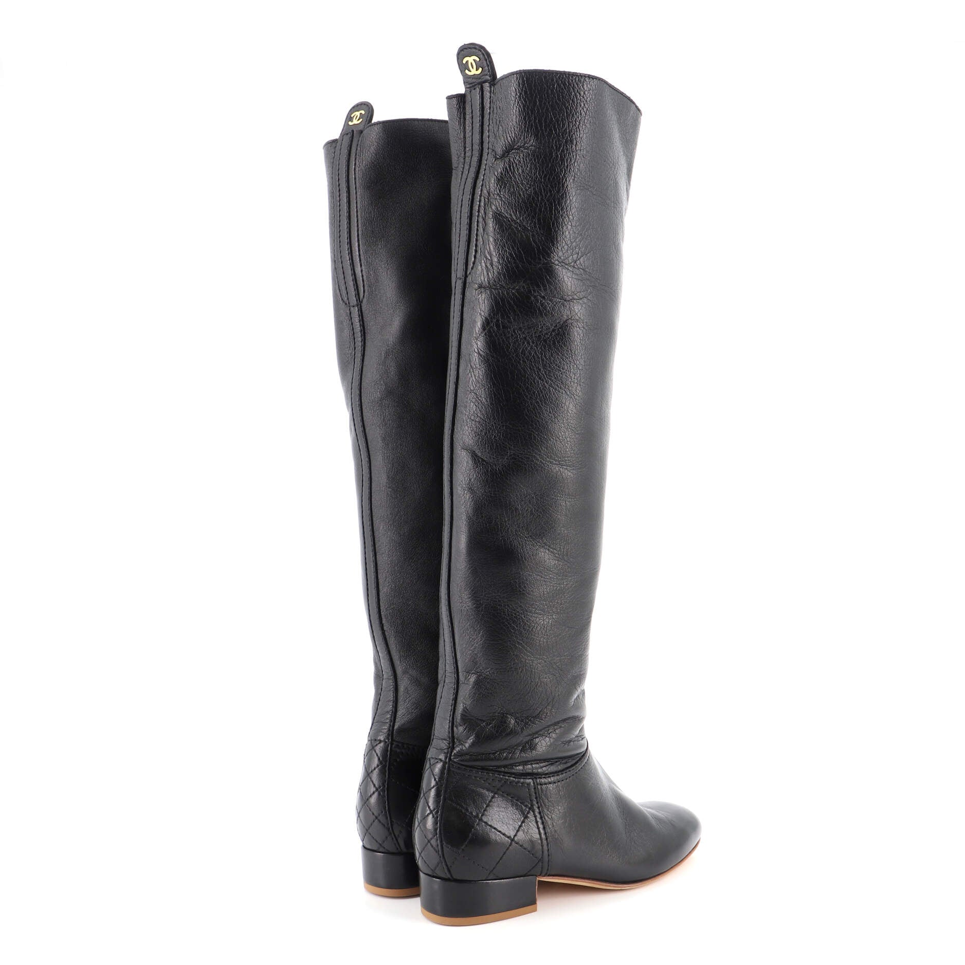 Women's CC Knee High Boots Stitched Calfskin