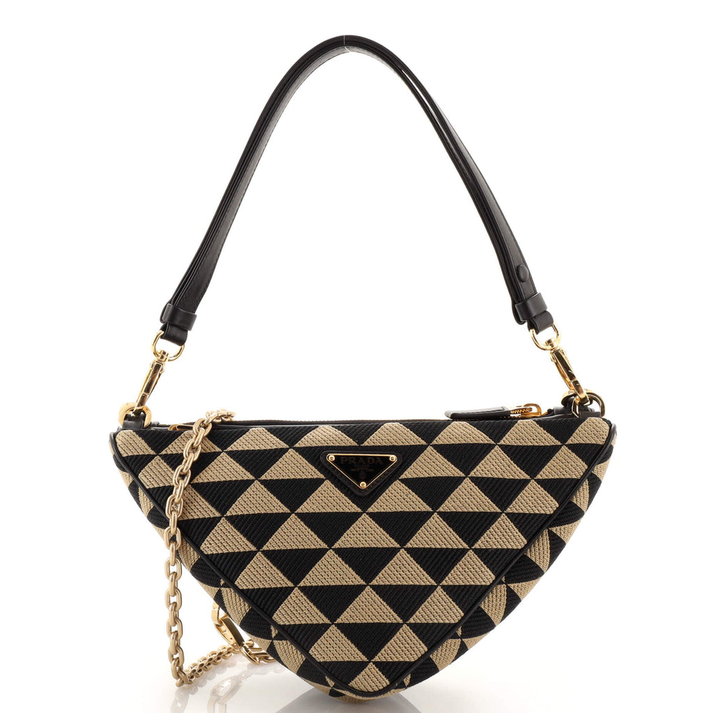 Double Symbole Triangle Bag Leather and Jacquard Mini