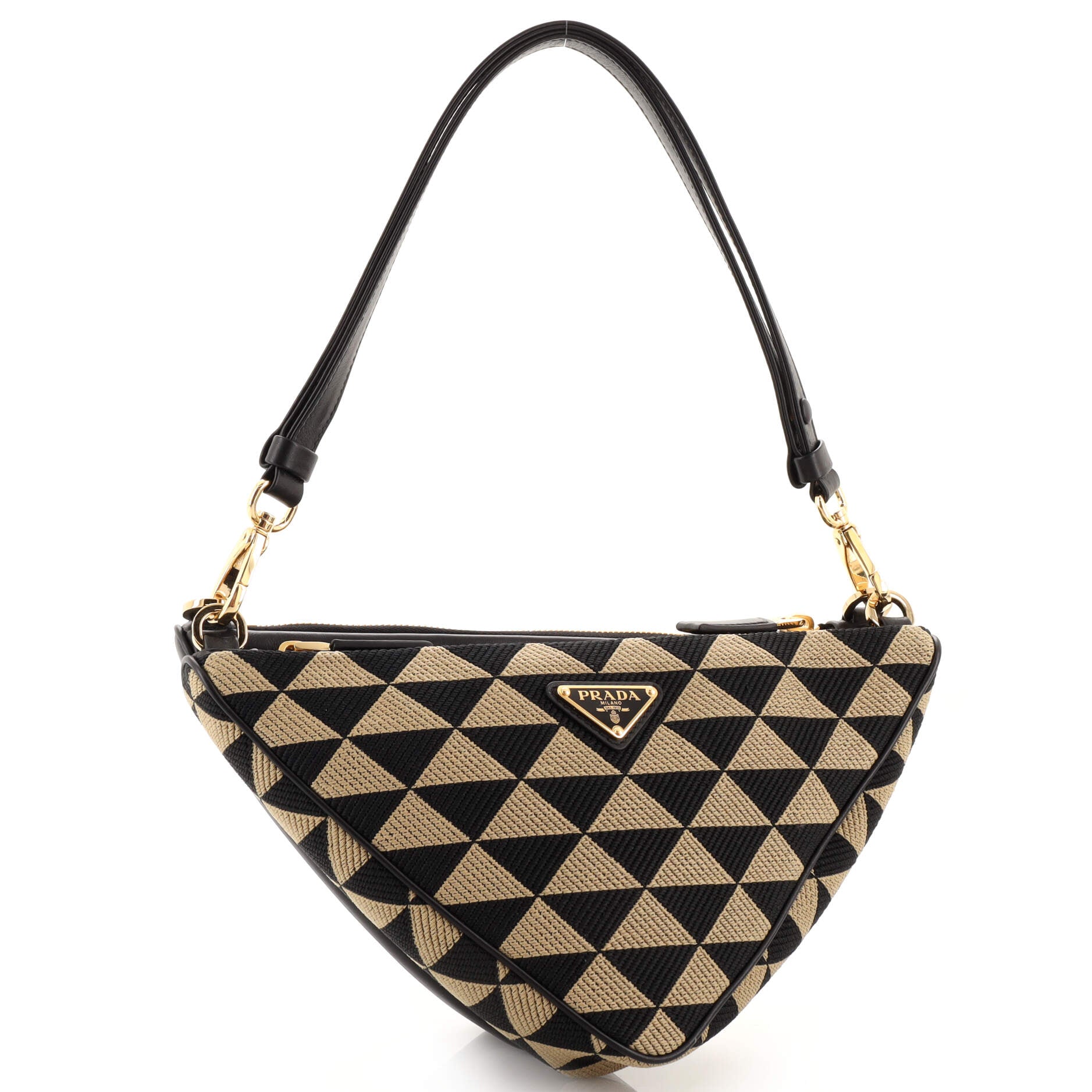 Double Symbole Triangle Bag Leather and Jacquard Mini