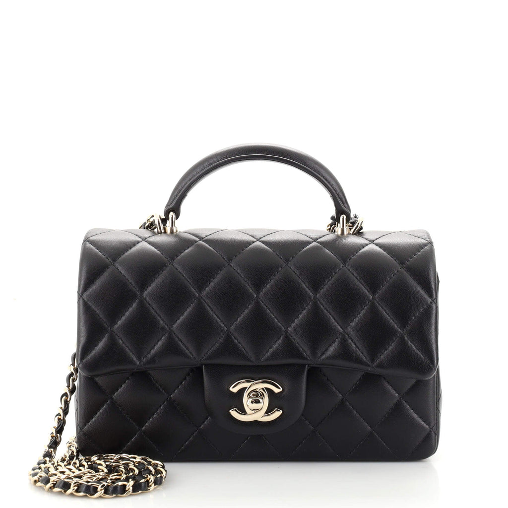 Classic Single Flap Top Handle Bag Quilted Lambskin Mini