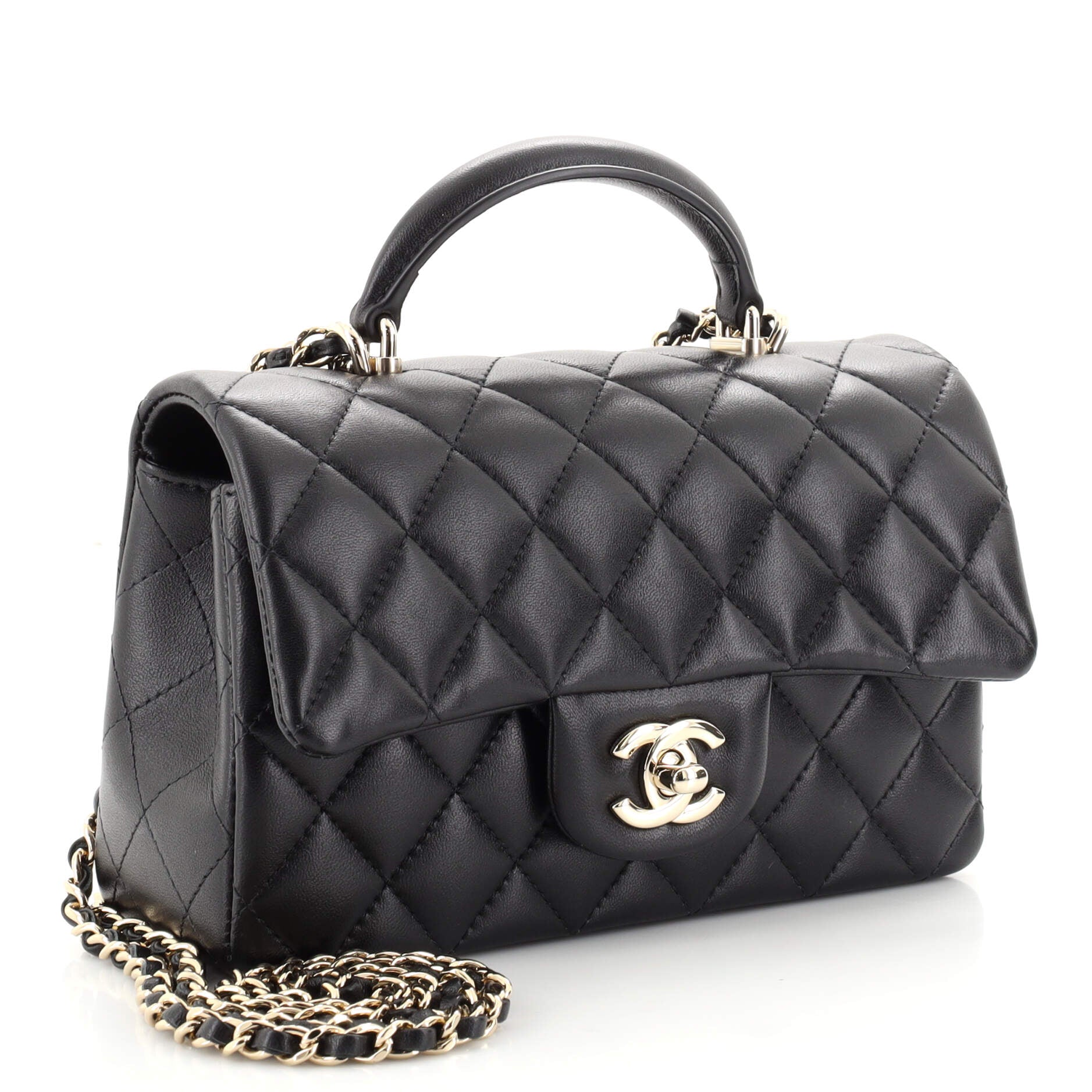 Classic Single Flap Top Handle Bag Quilted Lambskin Mini