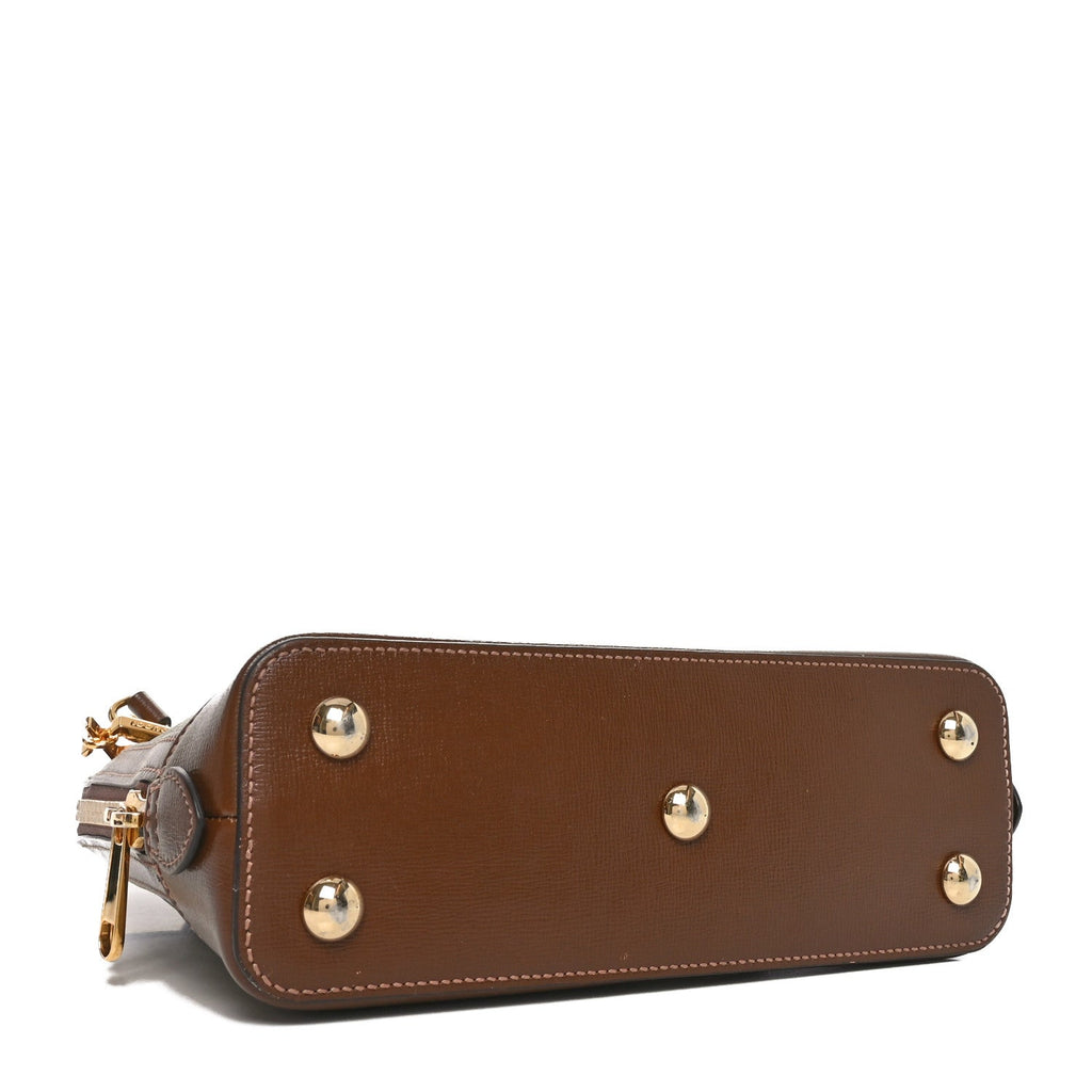 GG Supreme Monogram Azalea Calfskin Small Horsebit 1955 Top Handle Bag Beige Ebony Brown Sugar