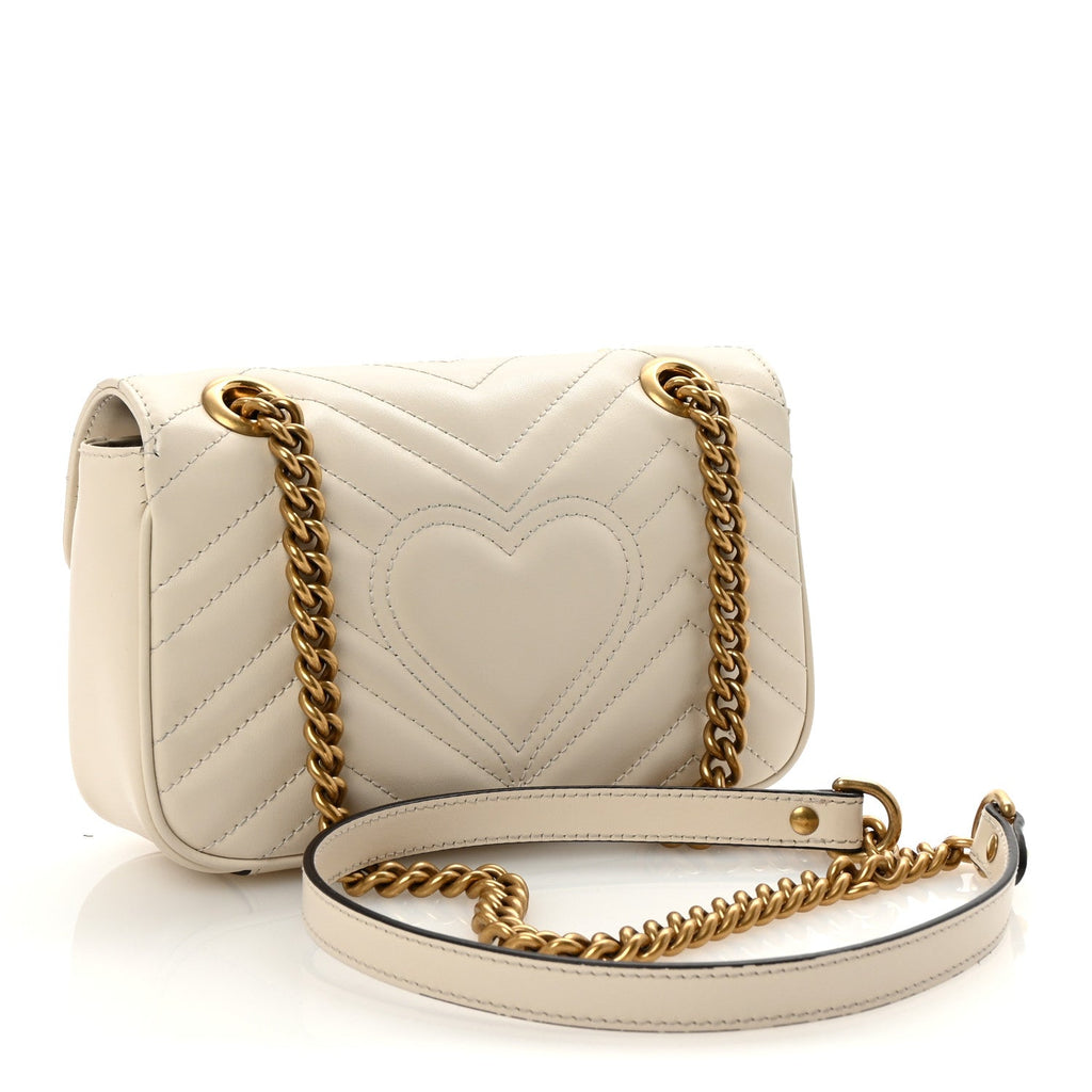 Calfskin Matelasse Mini GG Marmont Shoulder Bag White