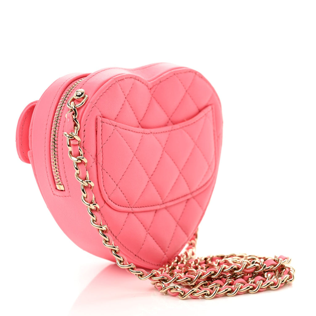 Lambskin Quilted CC In Love Heart Clutch With Chain Pink