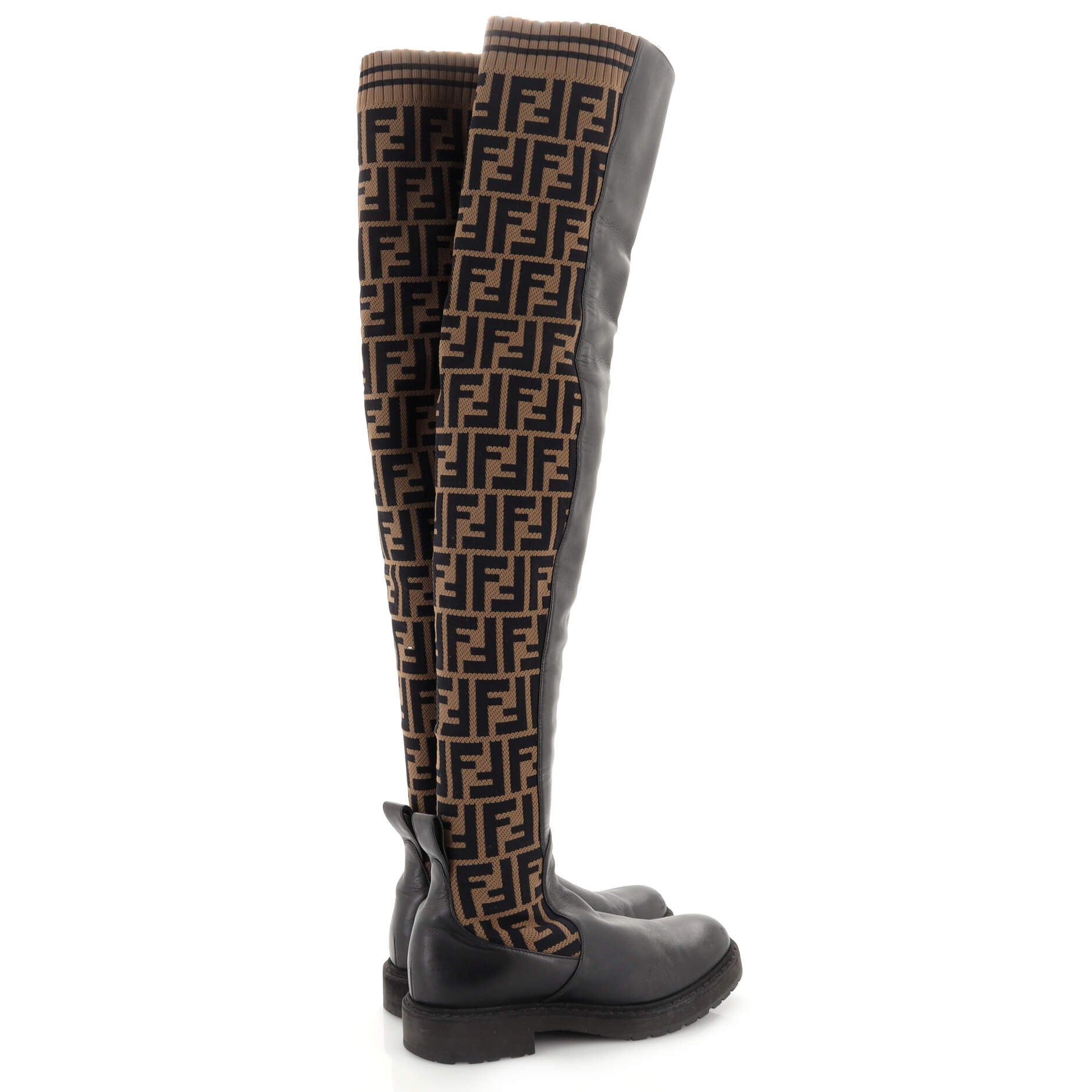 Women's Rockoko Thigh High Sock Boots Zucca Knit Stretch Fabric and Leather