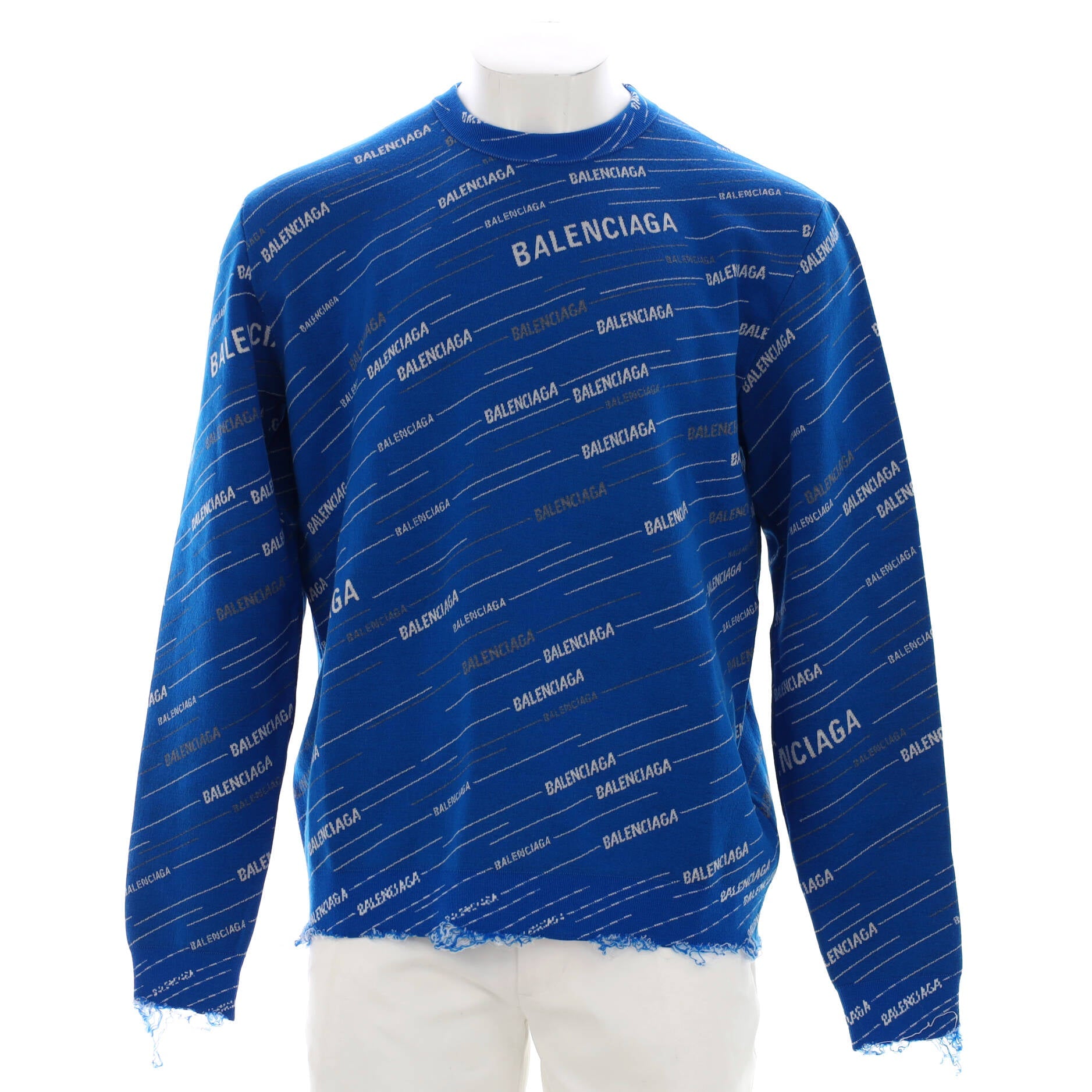 Men’s Allover Logo Distressed Crewneck Sweater Wool