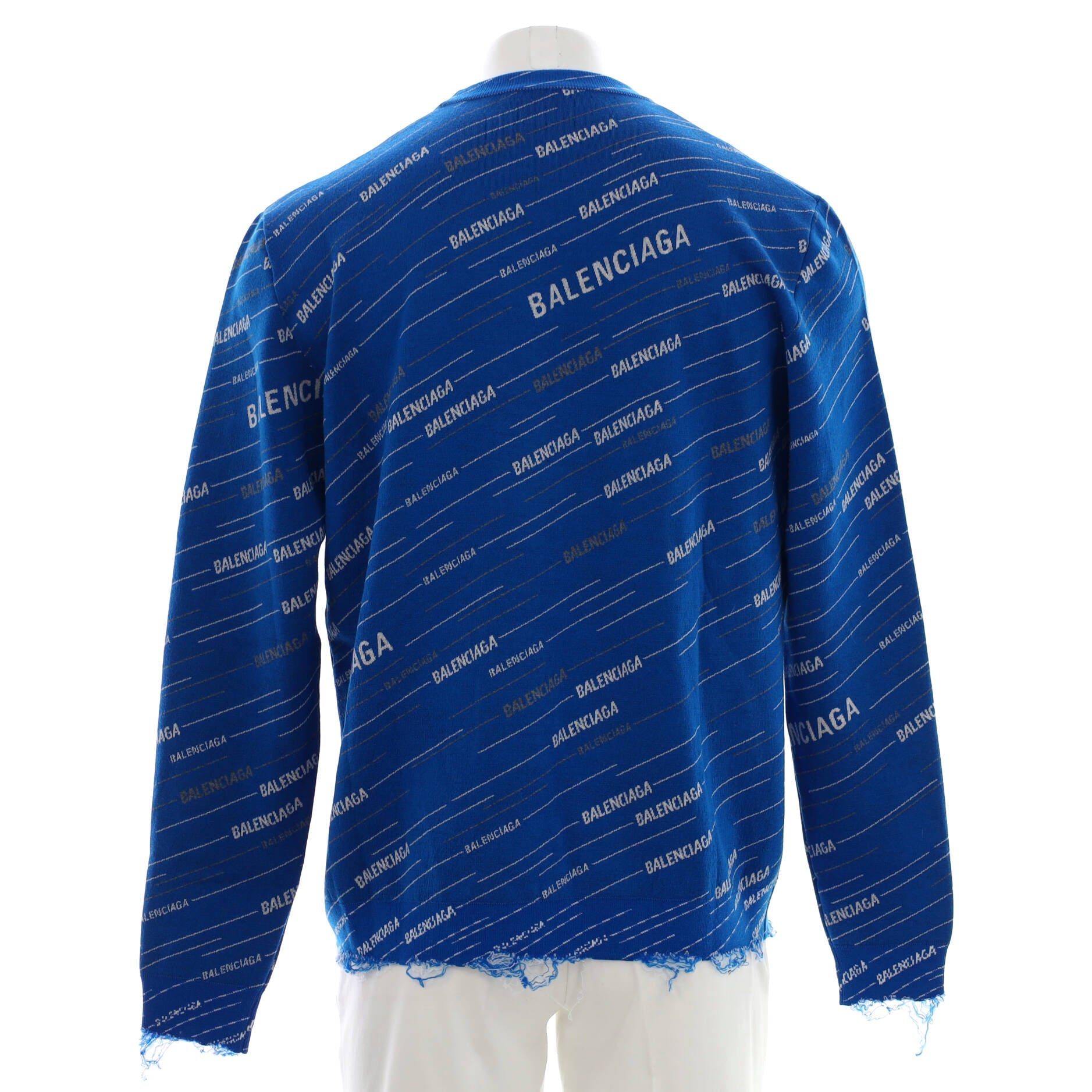 Men’s Allover Logo Distressed Crewneck Sweater Wool