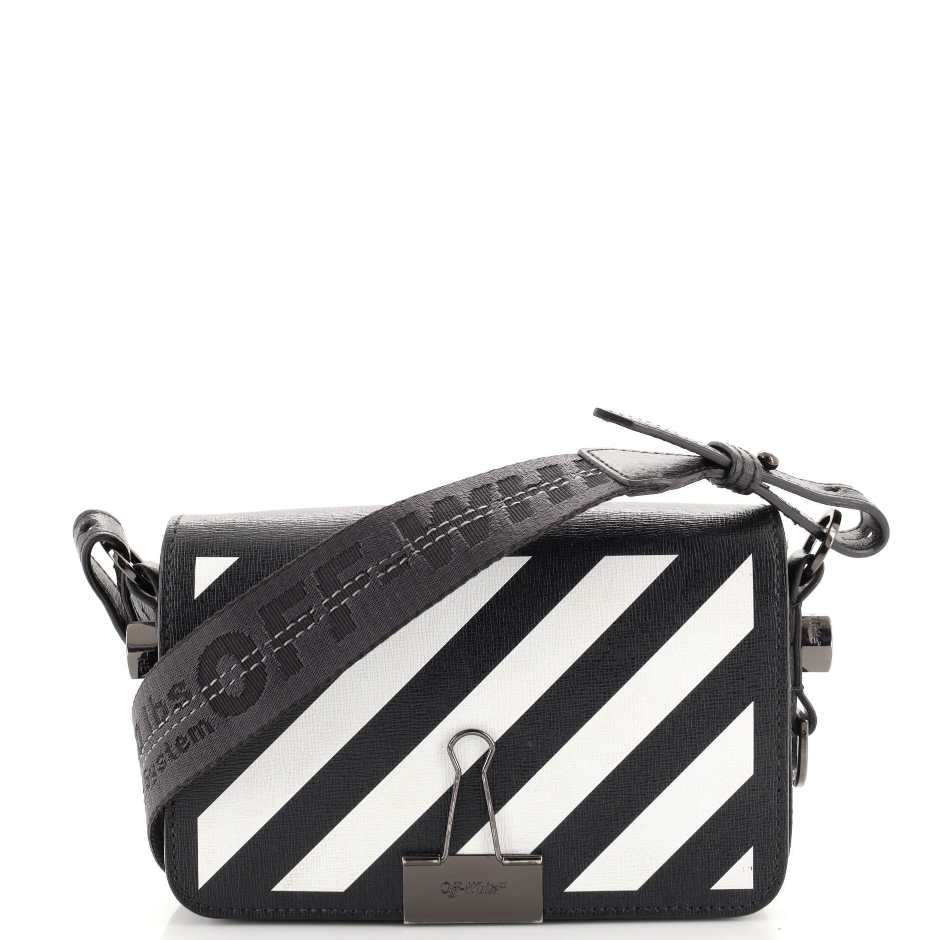 Binder Clip Flap Bag Striped Leather Mini