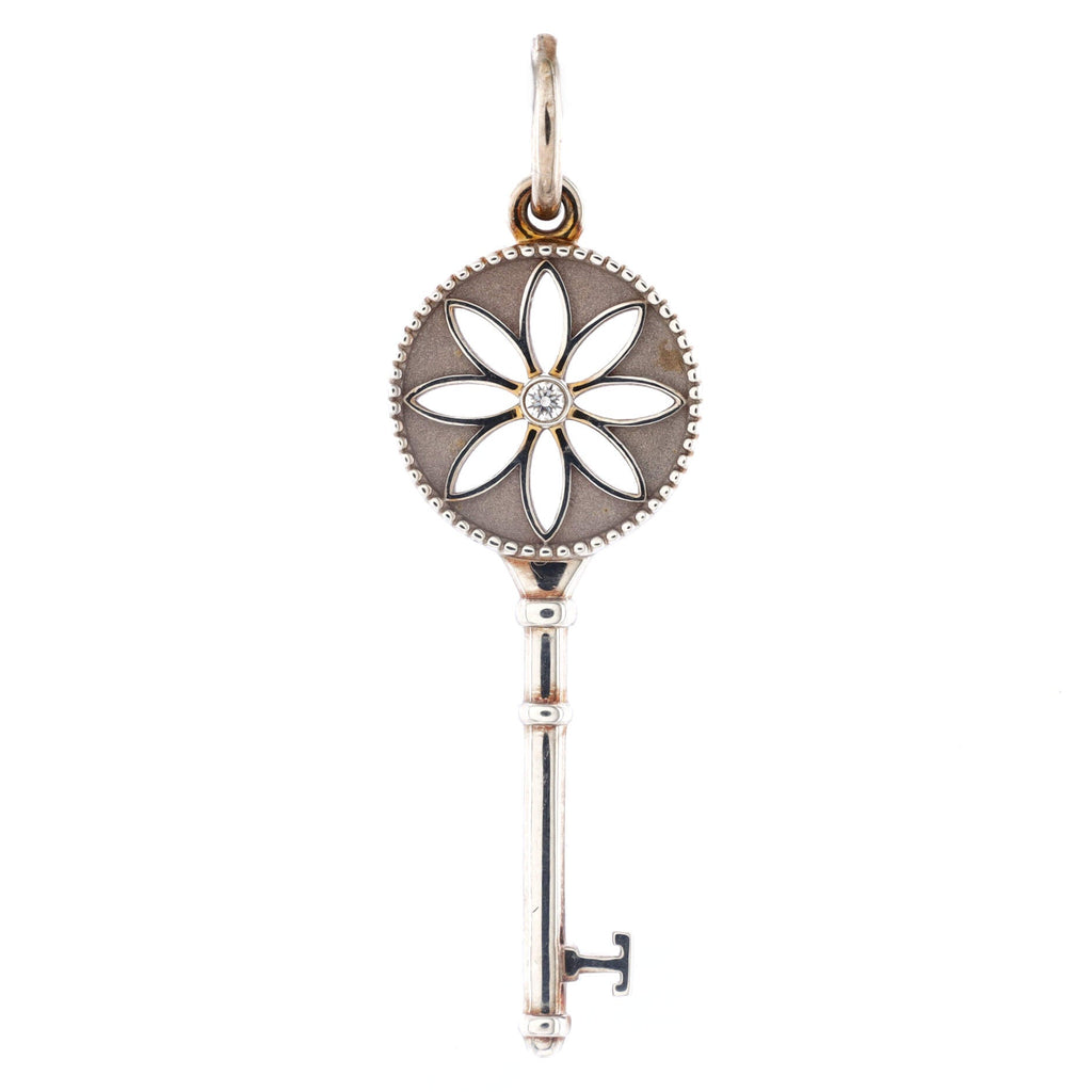 Daisy Key Pendant Necklace Sterling Silver with Diamond Small
