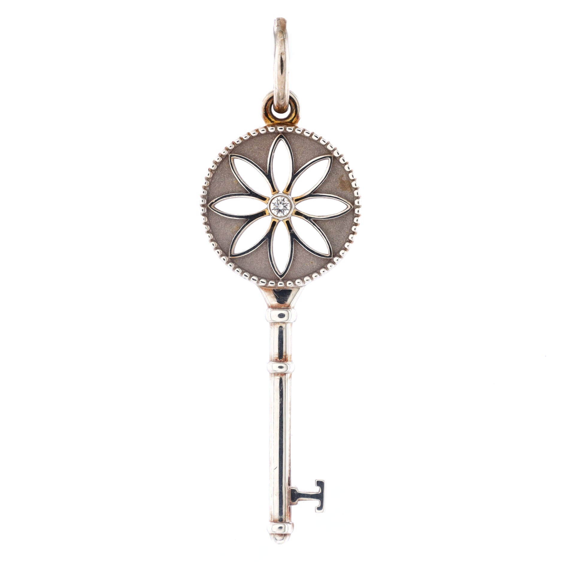 Daisy Key Pendant Necklace Sterling Silver with Diamond Small