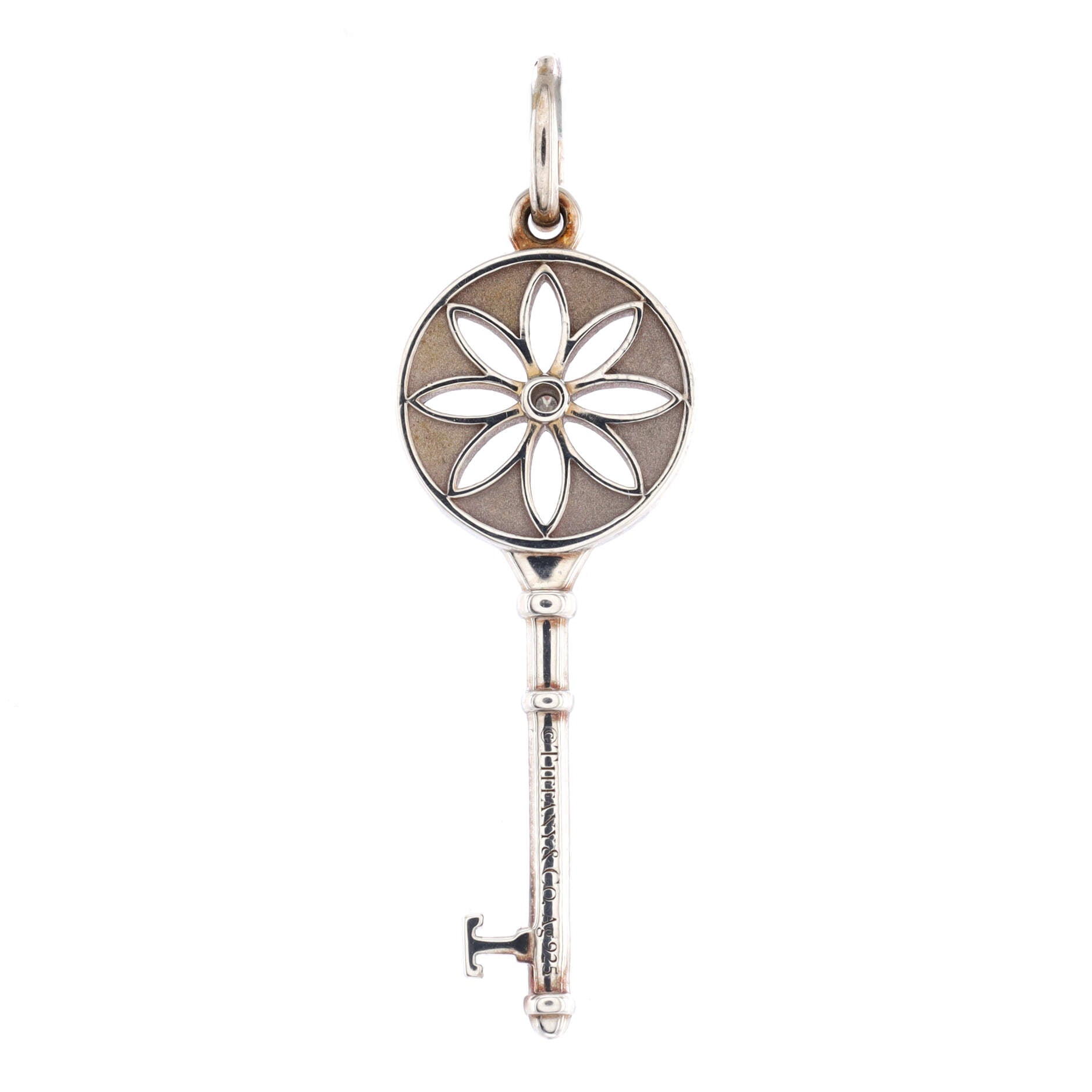 Daisy Key Pendant Necklace Sterling Silver with Diamond Small