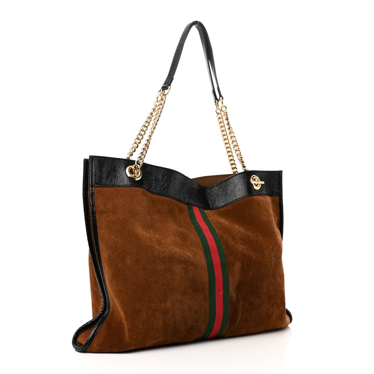 Suede Patent Large Rajah Chain Tote Nocciola Black