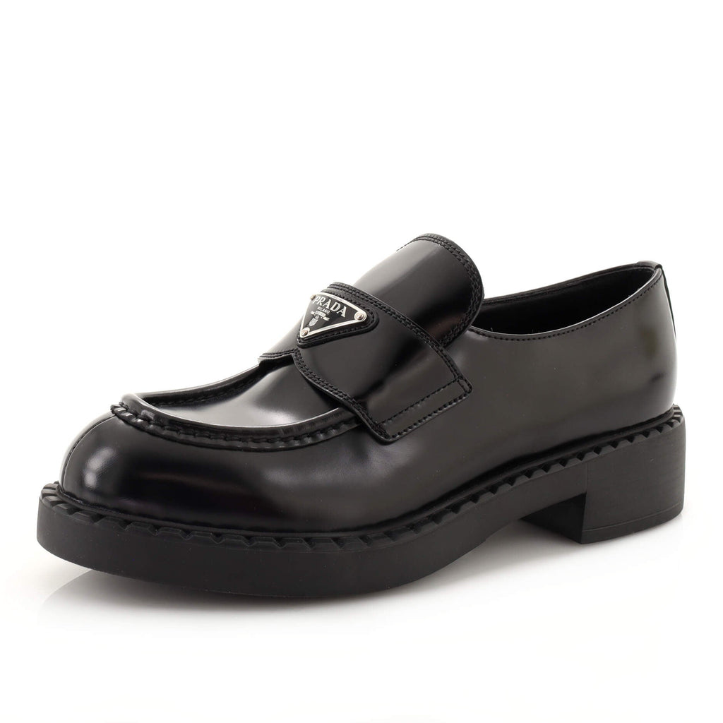 Women's Triangle Logo Loafers Spazzolato Leather