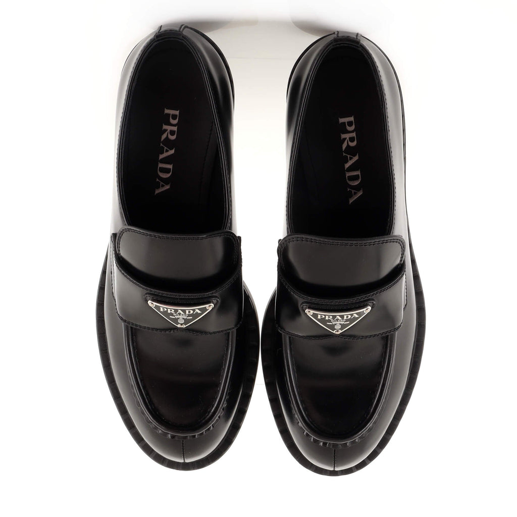 Women's Triangle Logo Loafers Spazzolato Leather