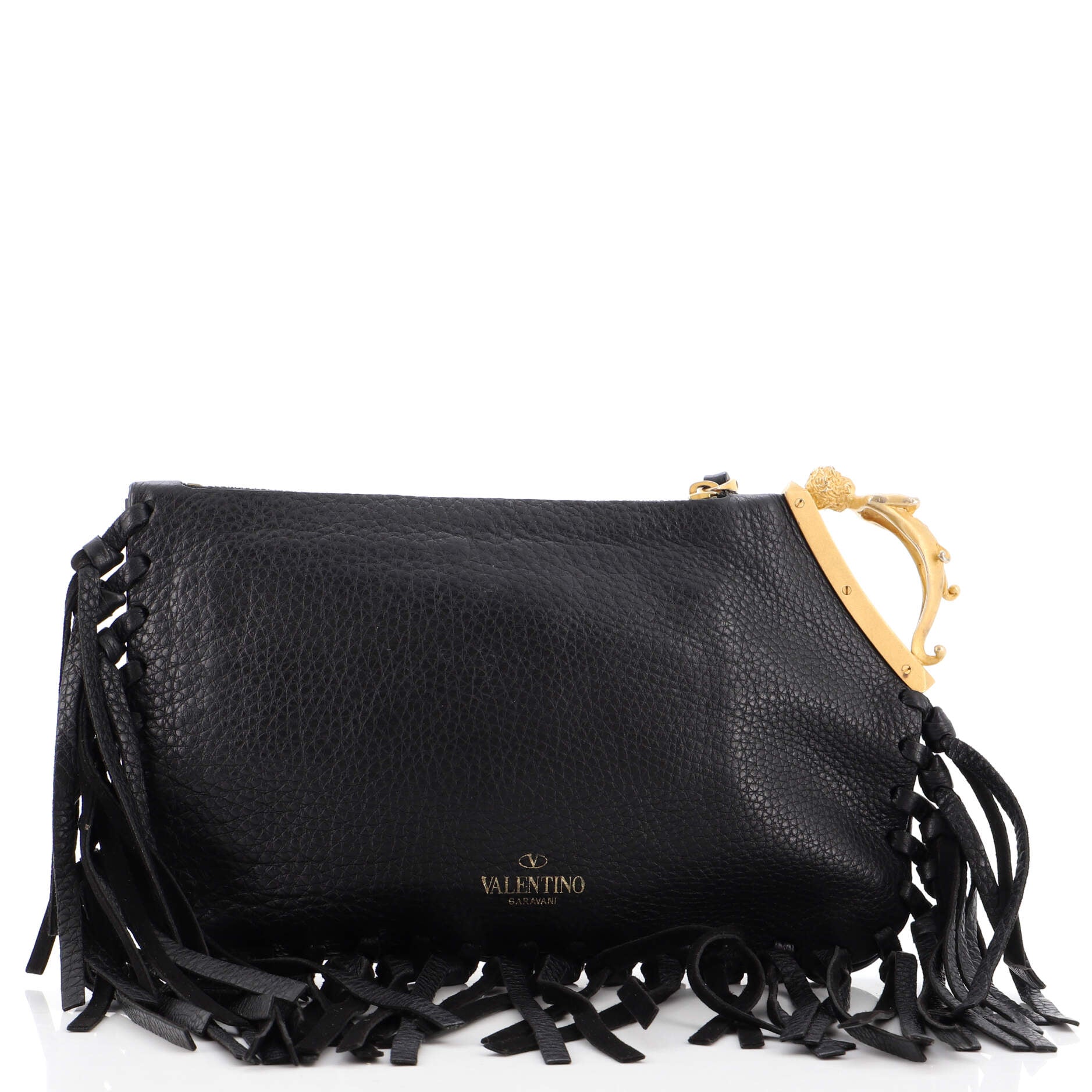C-Rockee Handle Fringe Clutch Leather Small