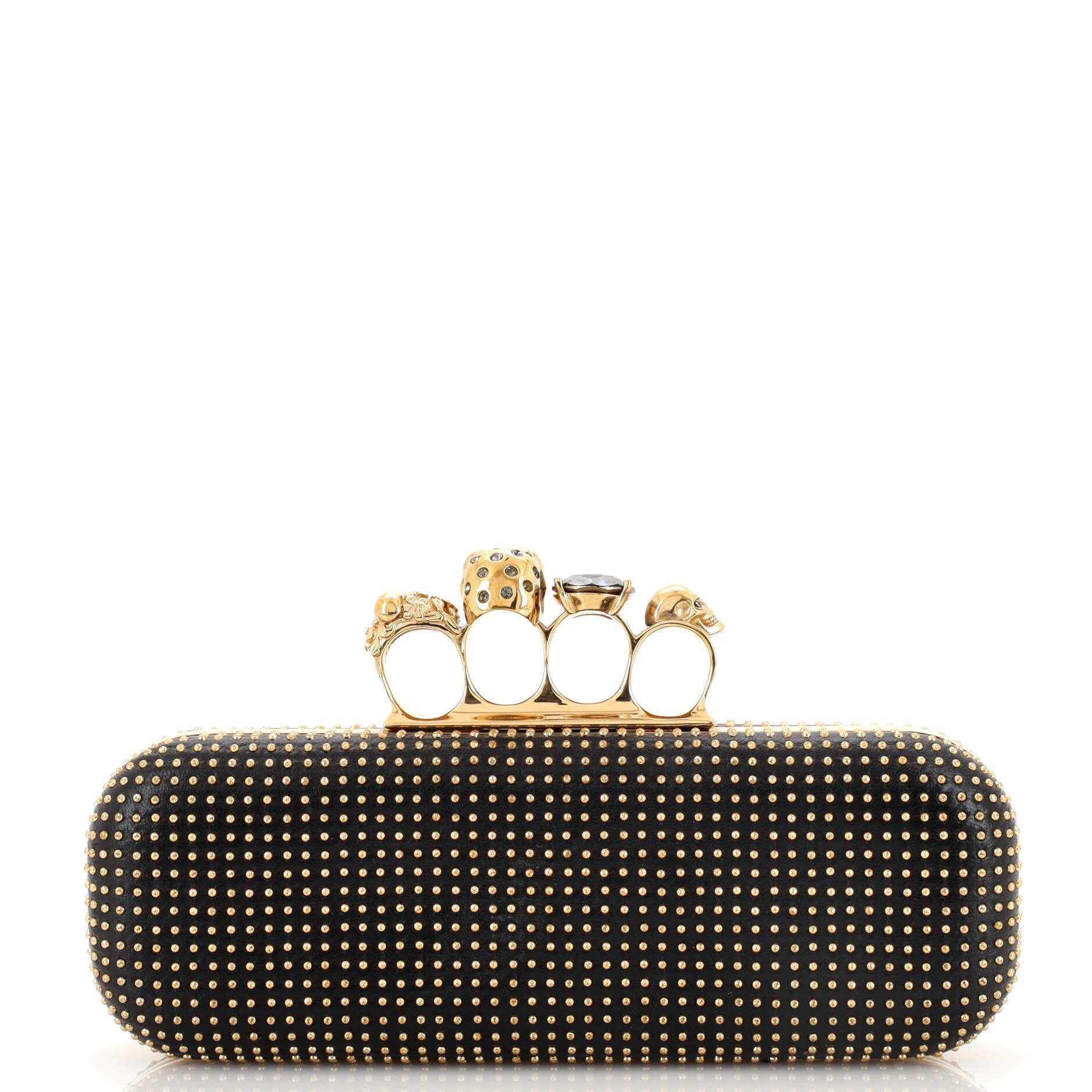 Knuckle Box Clutch Studded Leather Long
