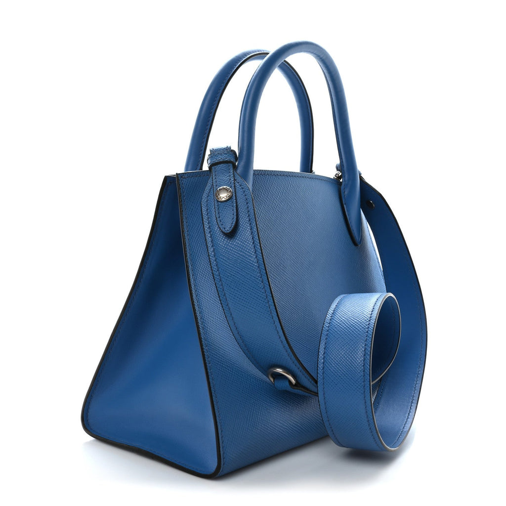 Saffiano Cuir Calfskin Small Monochrome Top Handle Tote Blue