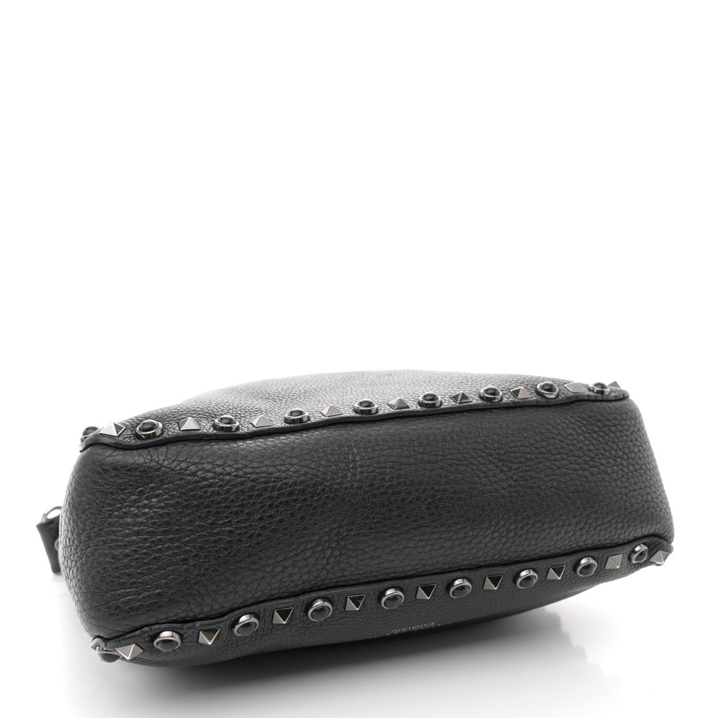 Pebbled Calfskin Onyx Small Rockstud Rolling Flip-Lock Messenger Bag Black