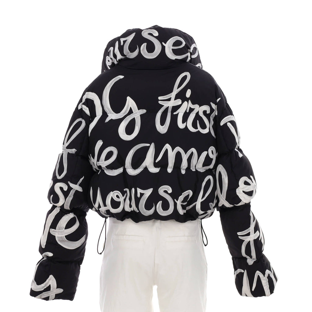 Women's Short Puffer Jacket Quilted Printed Polyester with Down