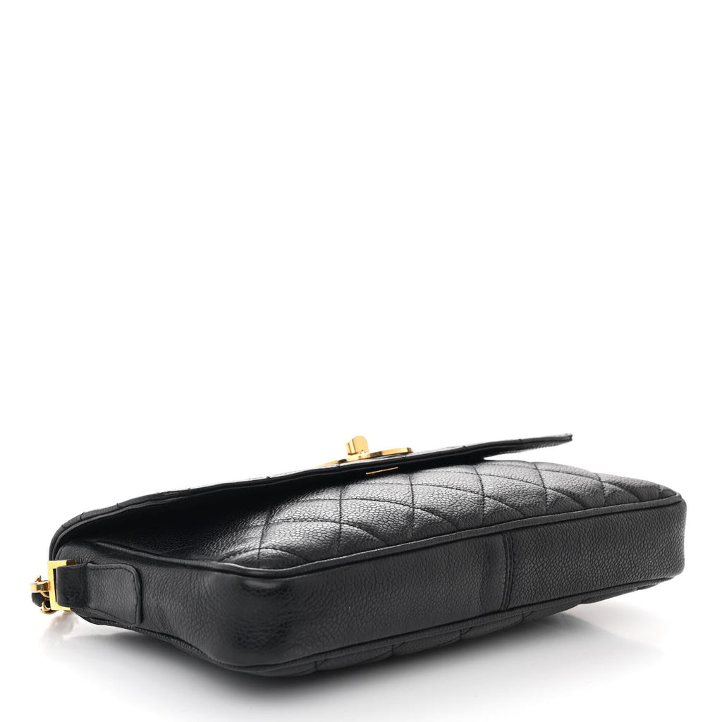 Caviar Quilted East West CC Flap Black