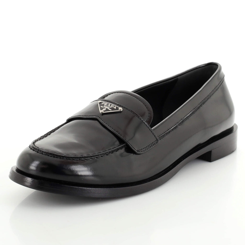 Women's Triangle Logo Loafers Spazzolato Leather