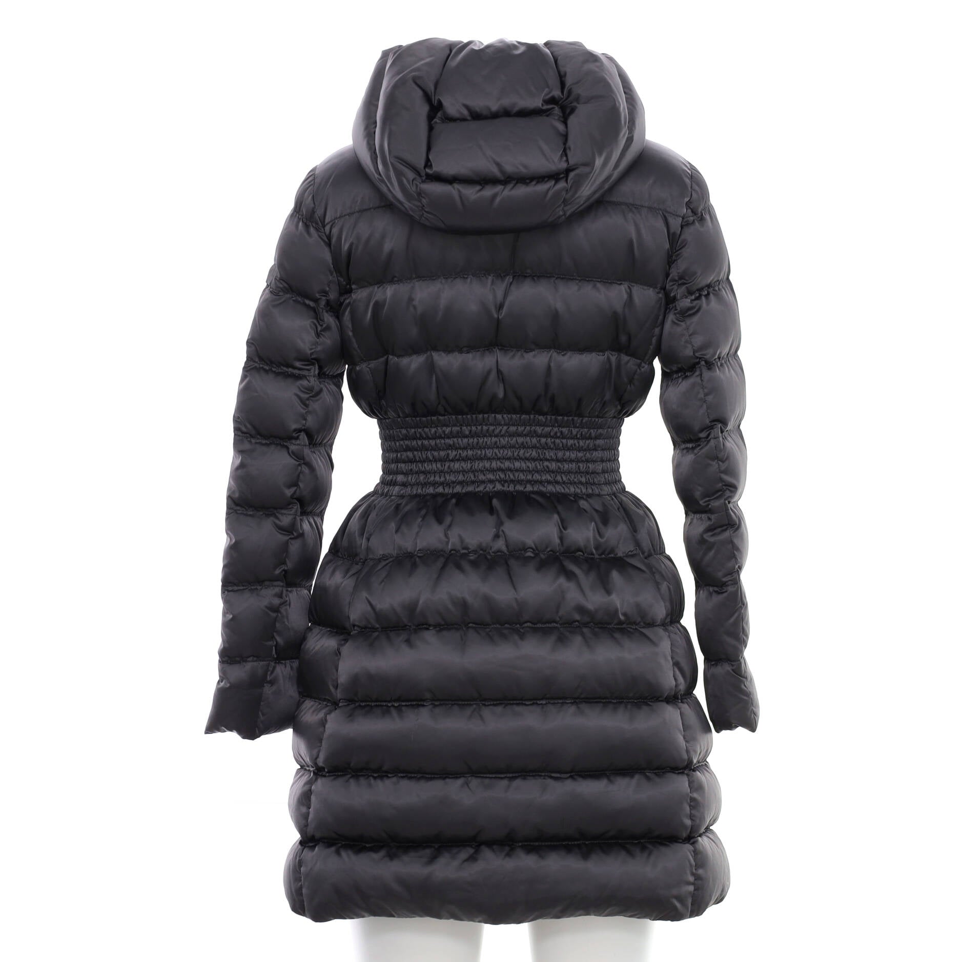 Women's Cinched Waist Hooded Puffer Coat Quilted Nylon with Down