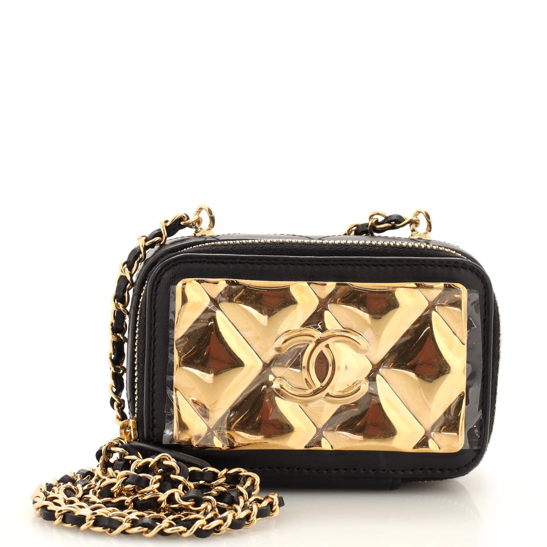 CC Zip Around Clutch with Chain Quilted Metal and Lambskin Small