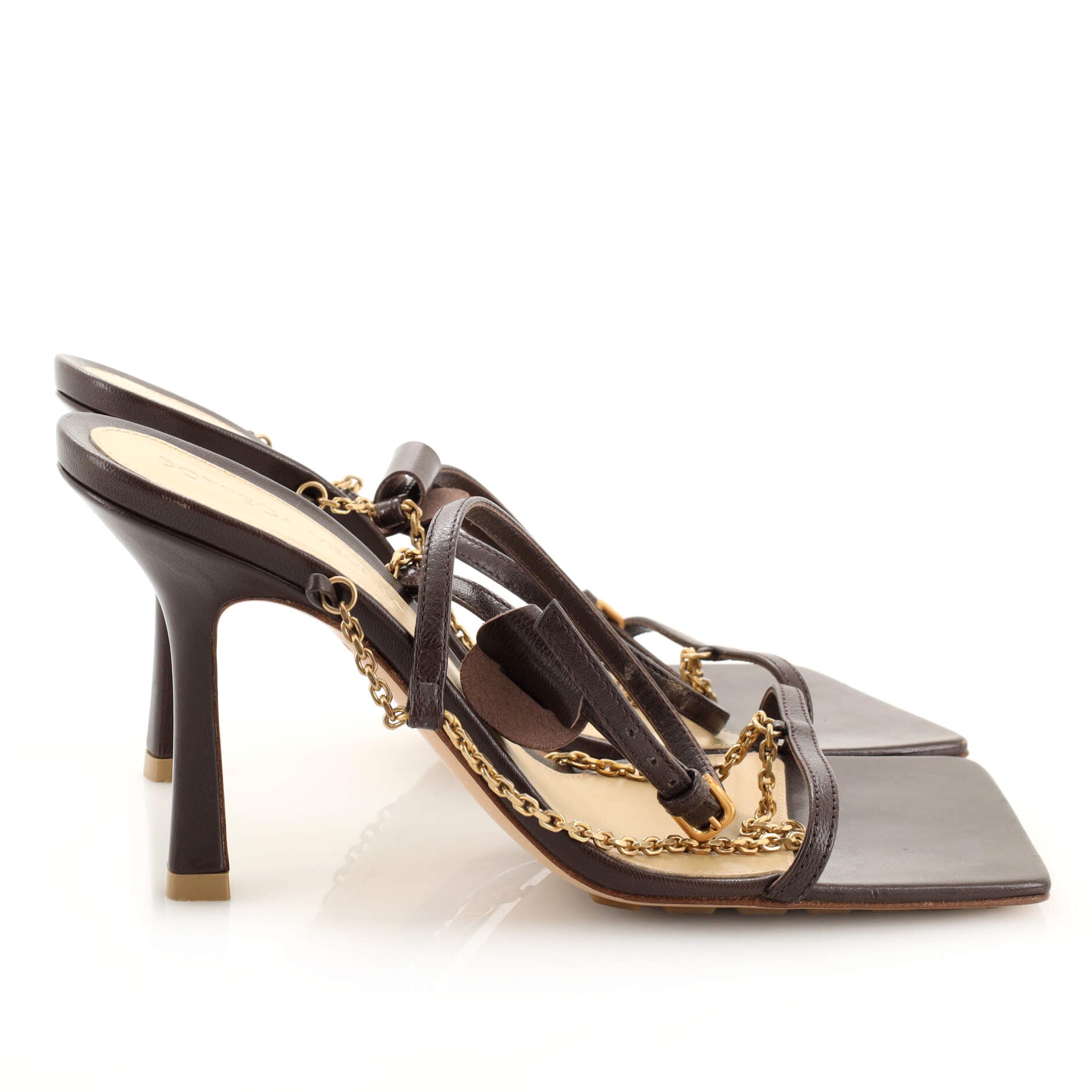 Women's Stretch Strap Chain Heels Leather
