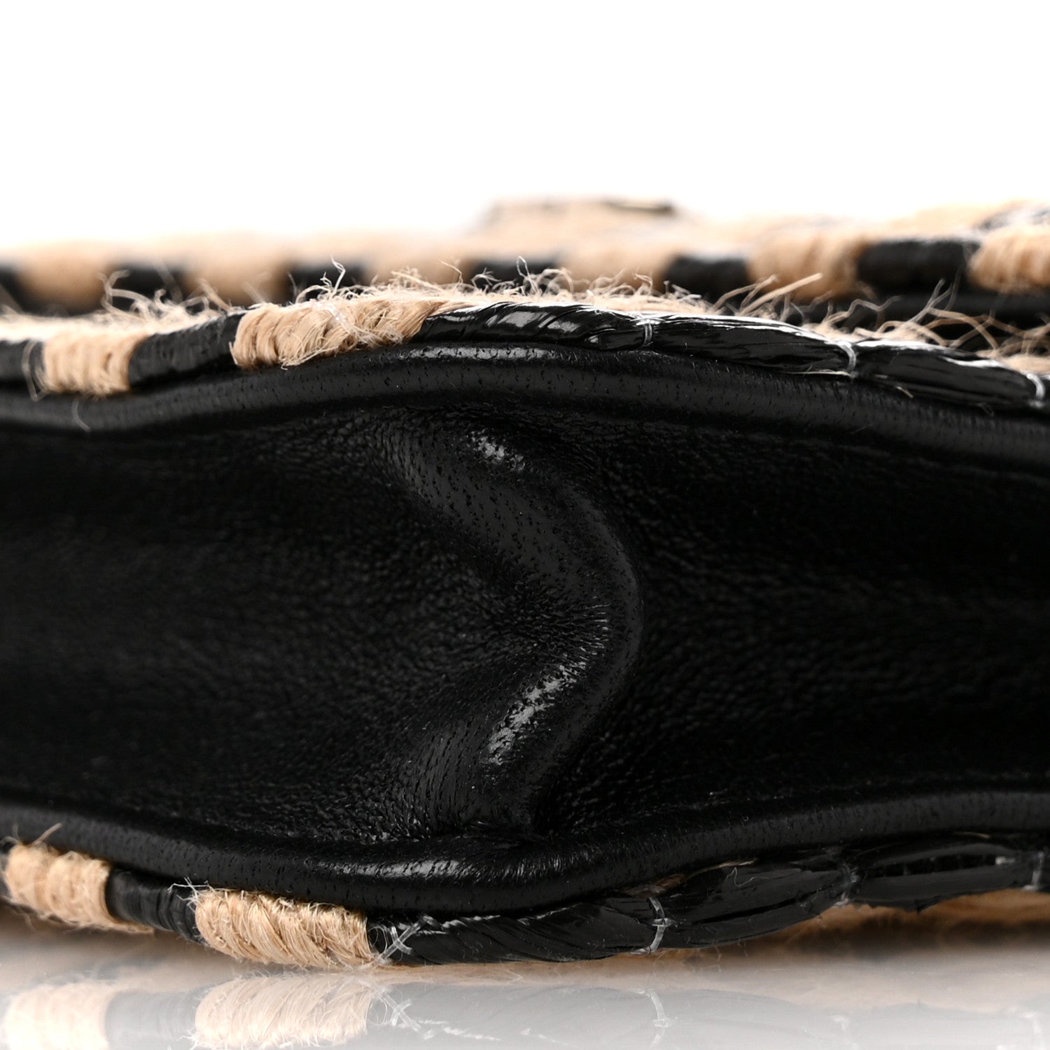Raffia Jute Striped Belt Bag Black Beige
