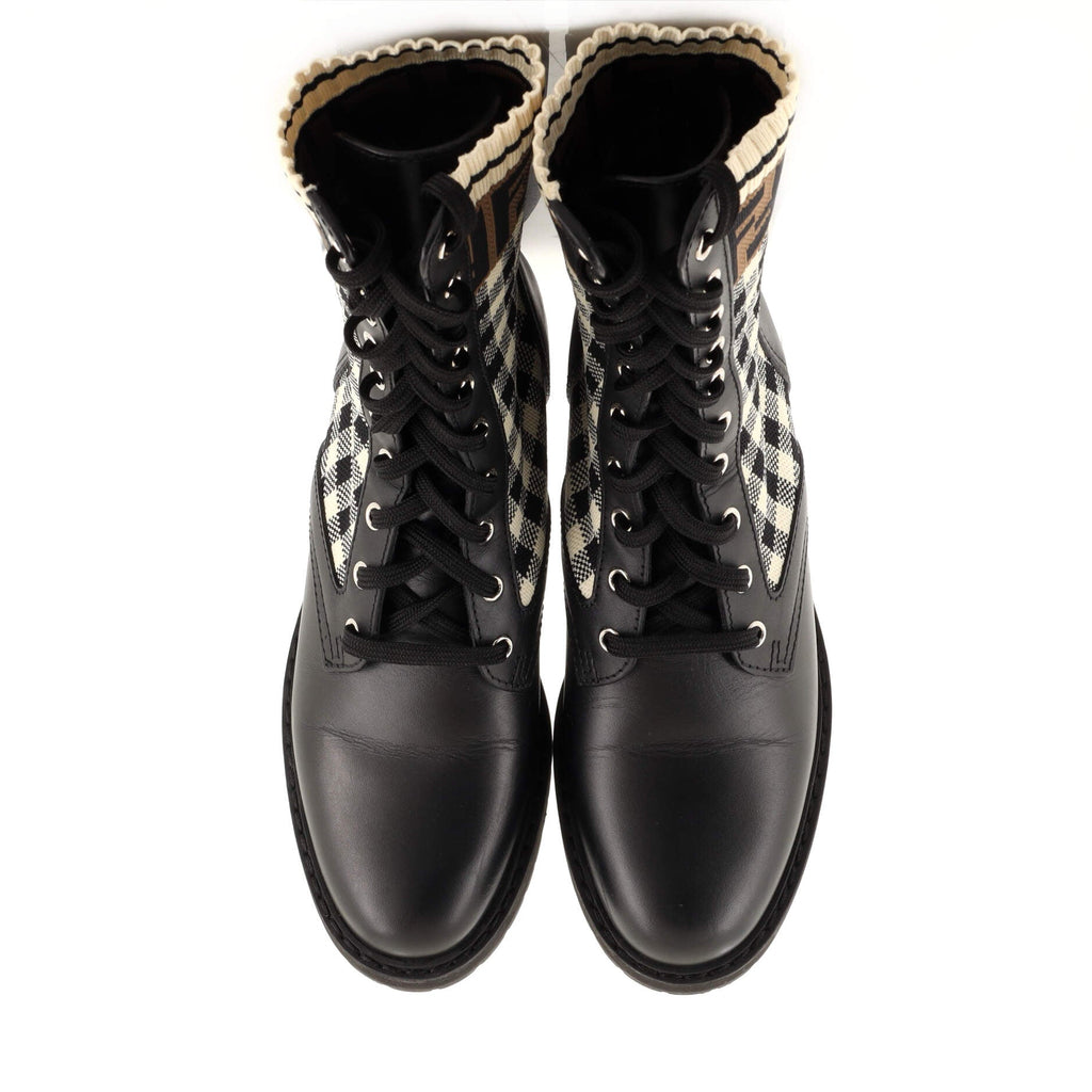 Women's Rockoko Combat Boots Leather and Zucca Knit Stretch Fabric