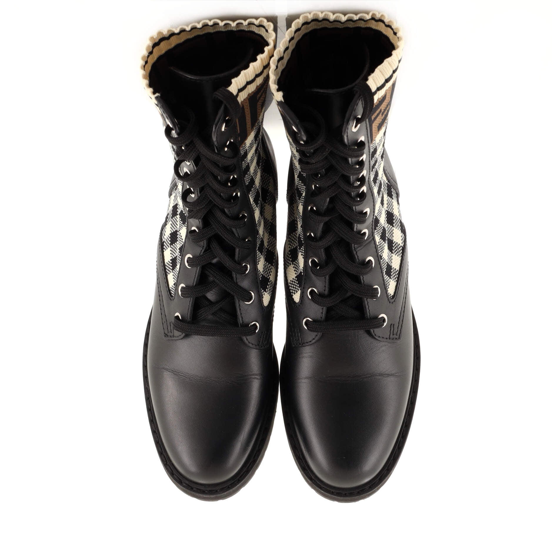 Women's Rockoko Combat Boots Leather and Zucca Knit Stretch Fabric