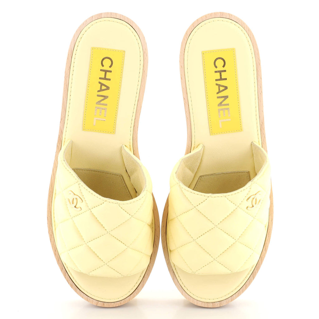 Women's Open Toe Platform Sandals Quilted Leather and Wood