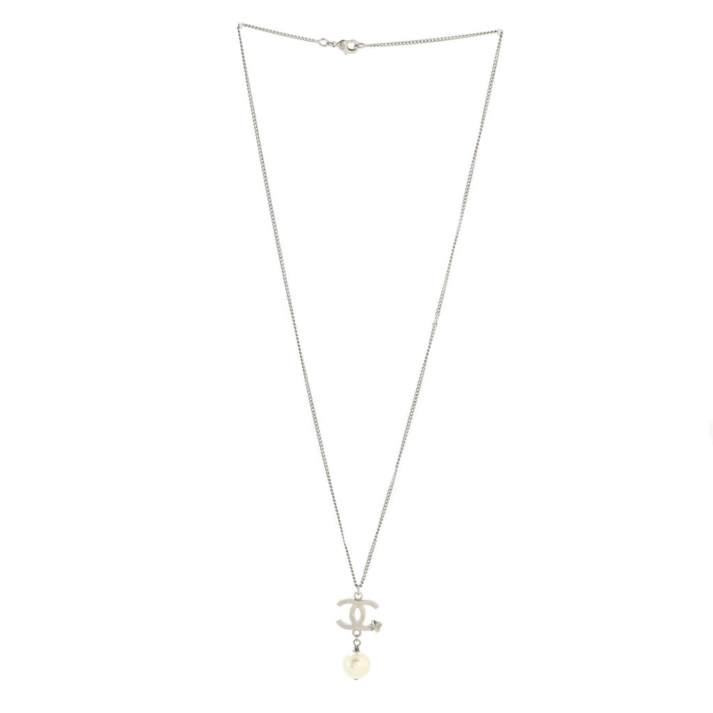 CC Clover Pearl Drop Pendant Necklace Metal and Faux Pearl