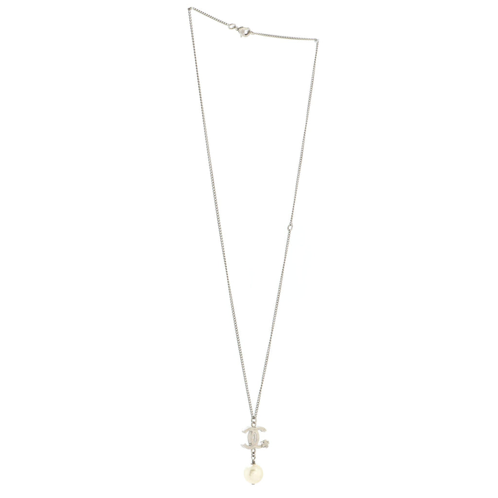 CC Clover Pearl Drop Pendant Necklace Metal and Faux Pearl