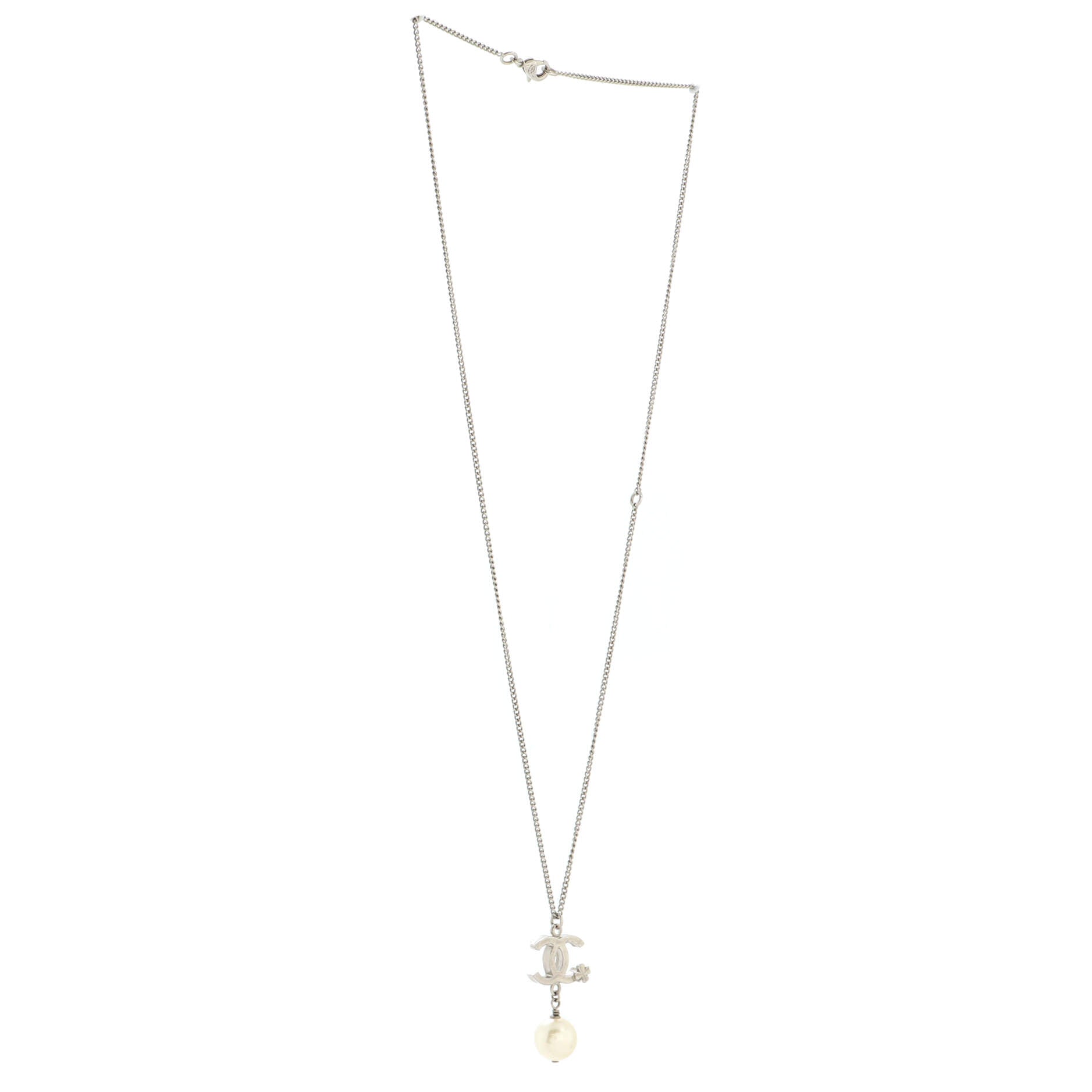 CC Clover Pearl Drop Pendant Necklace Metal and Faux Pearl