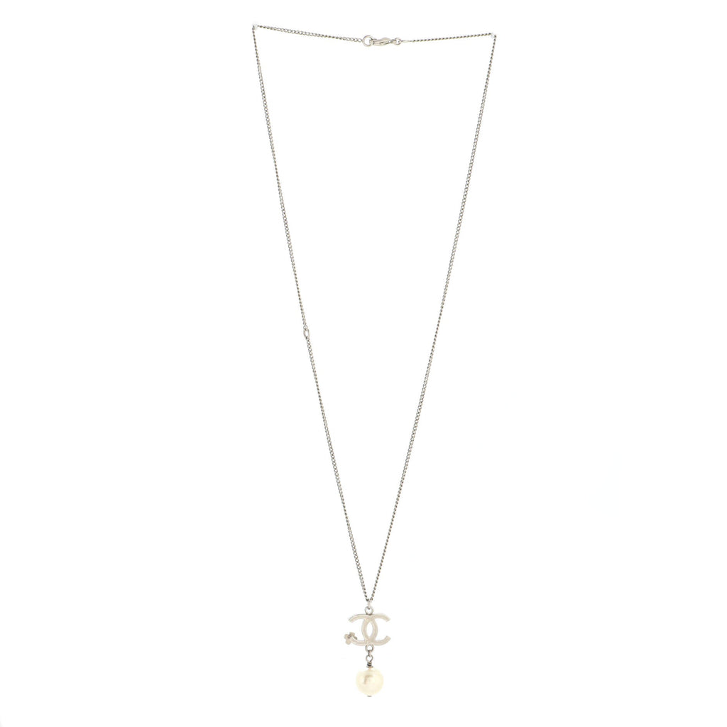 CC Clover Pearl Drop Pendant Necklace Metal and Faux Pearl